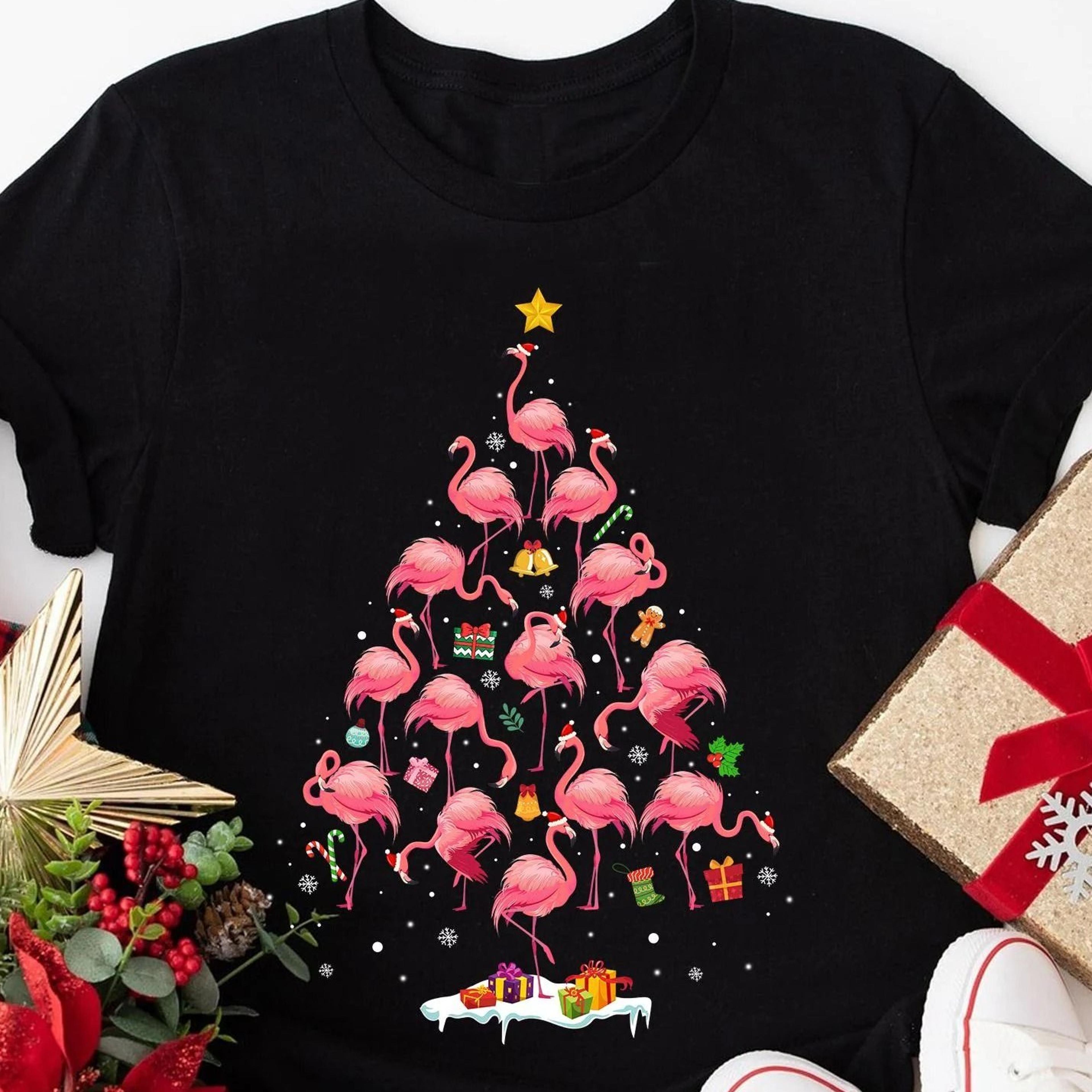 flamingo christmas tree t-shirt, flamingo christmas tree sweatshirt, flamingo lover shirt