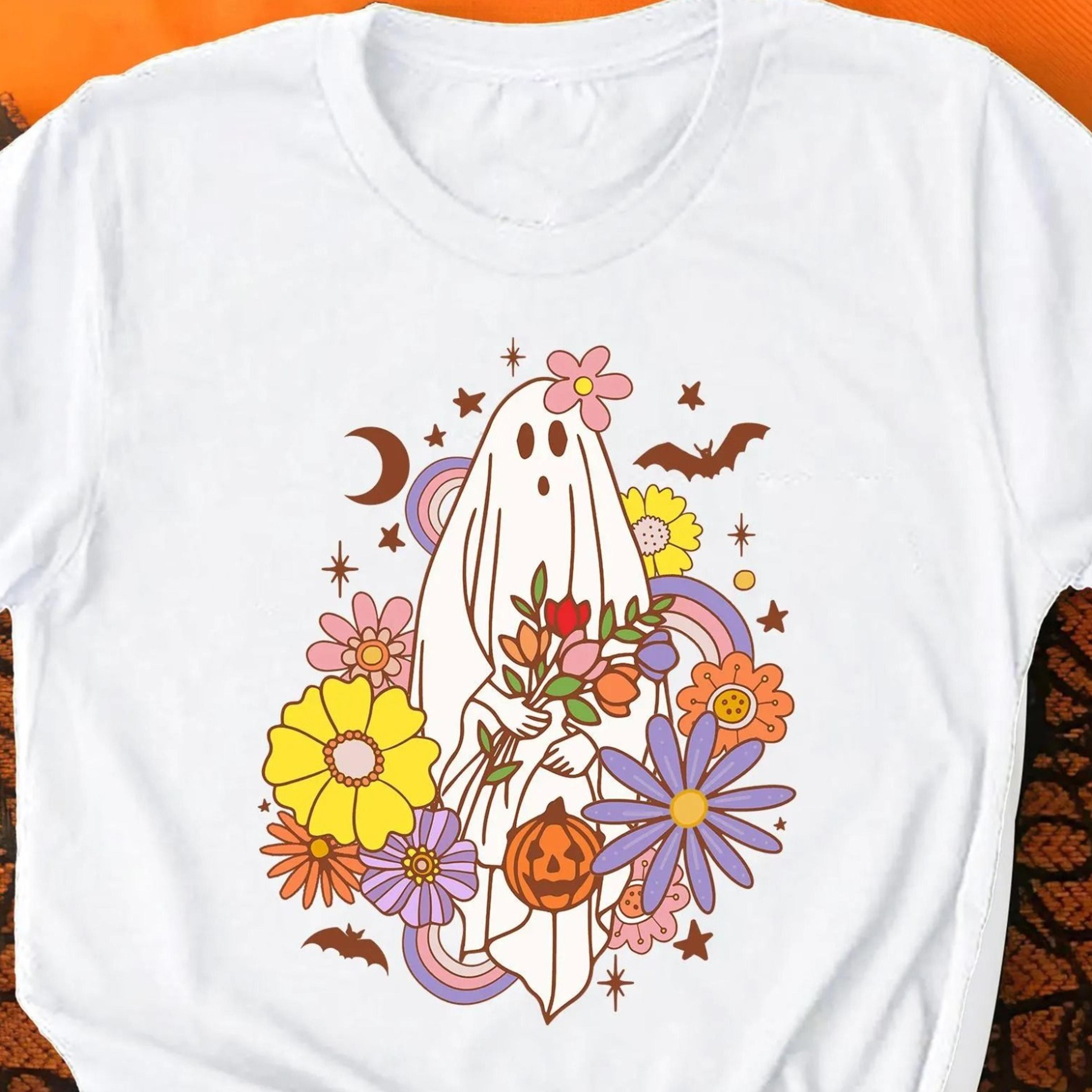 retro floral boo shirt, halloween floral shirt, halloween flower shirt, halloween ghost trendy halloween