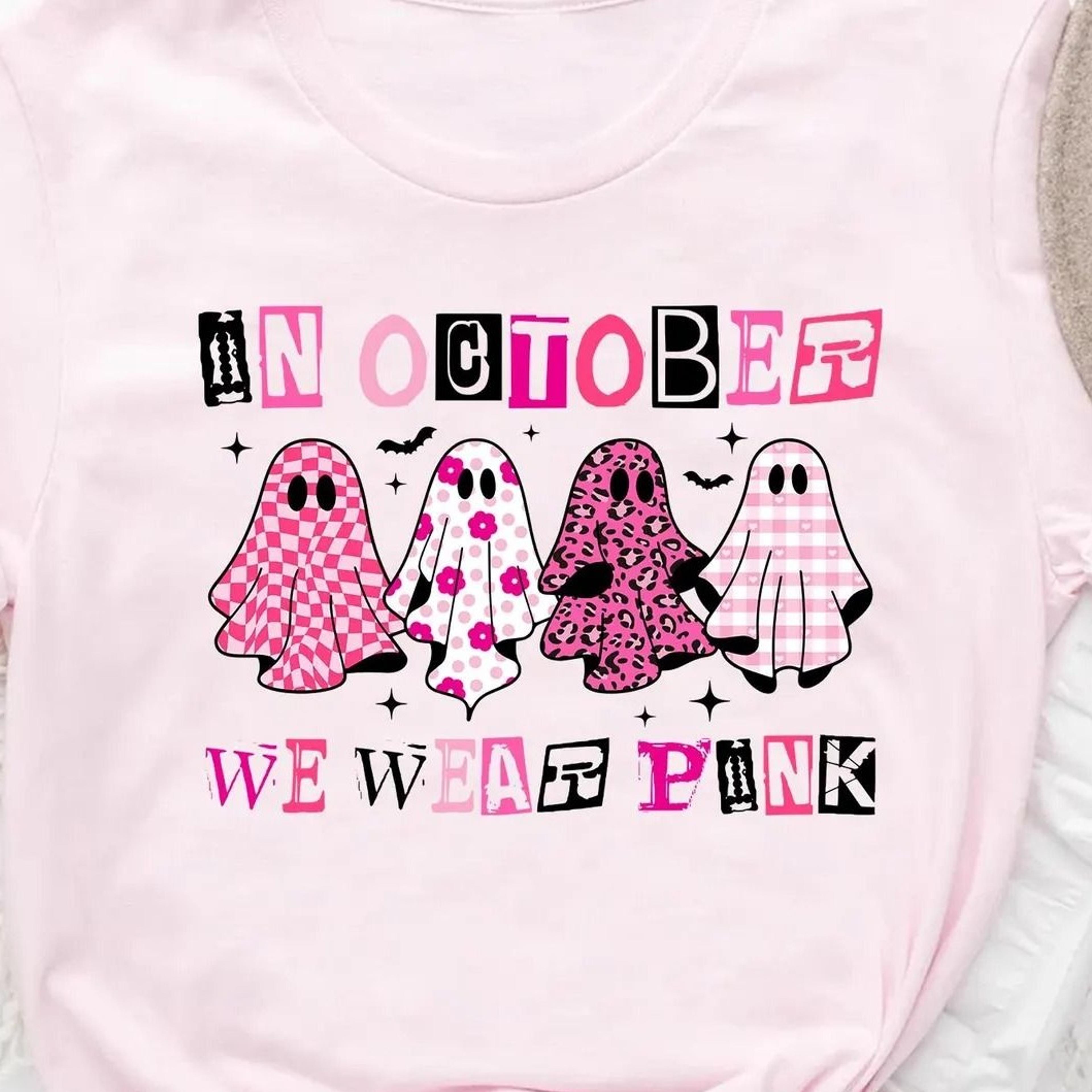 breast cancer halloween t-shirt, pink ghost t-shirt, breast cancer awareness shirt, breast cancer warrior tee