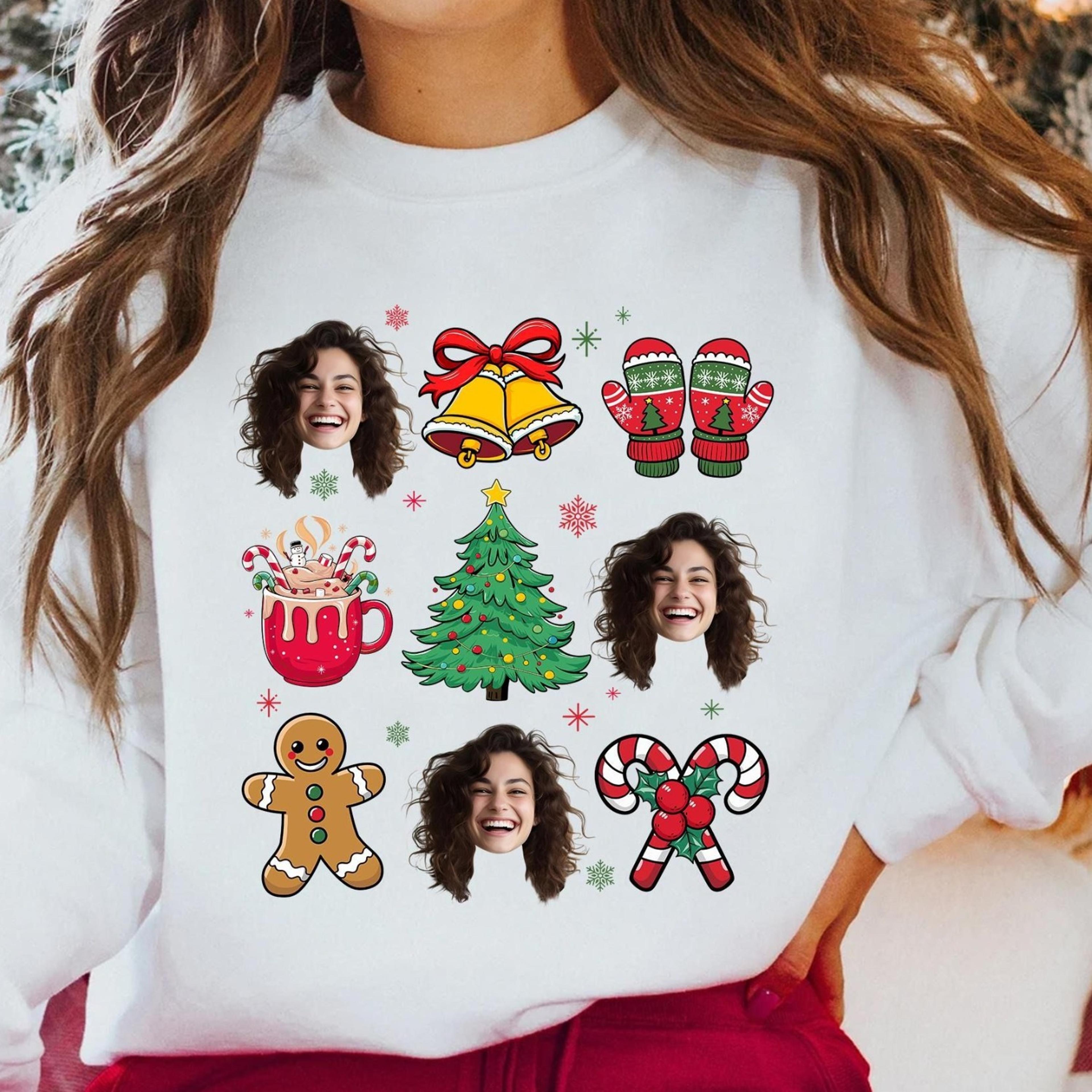 face christmas shirt, personalized photo face tee, funny holiday matching family top, upload your picture, xmas party ga