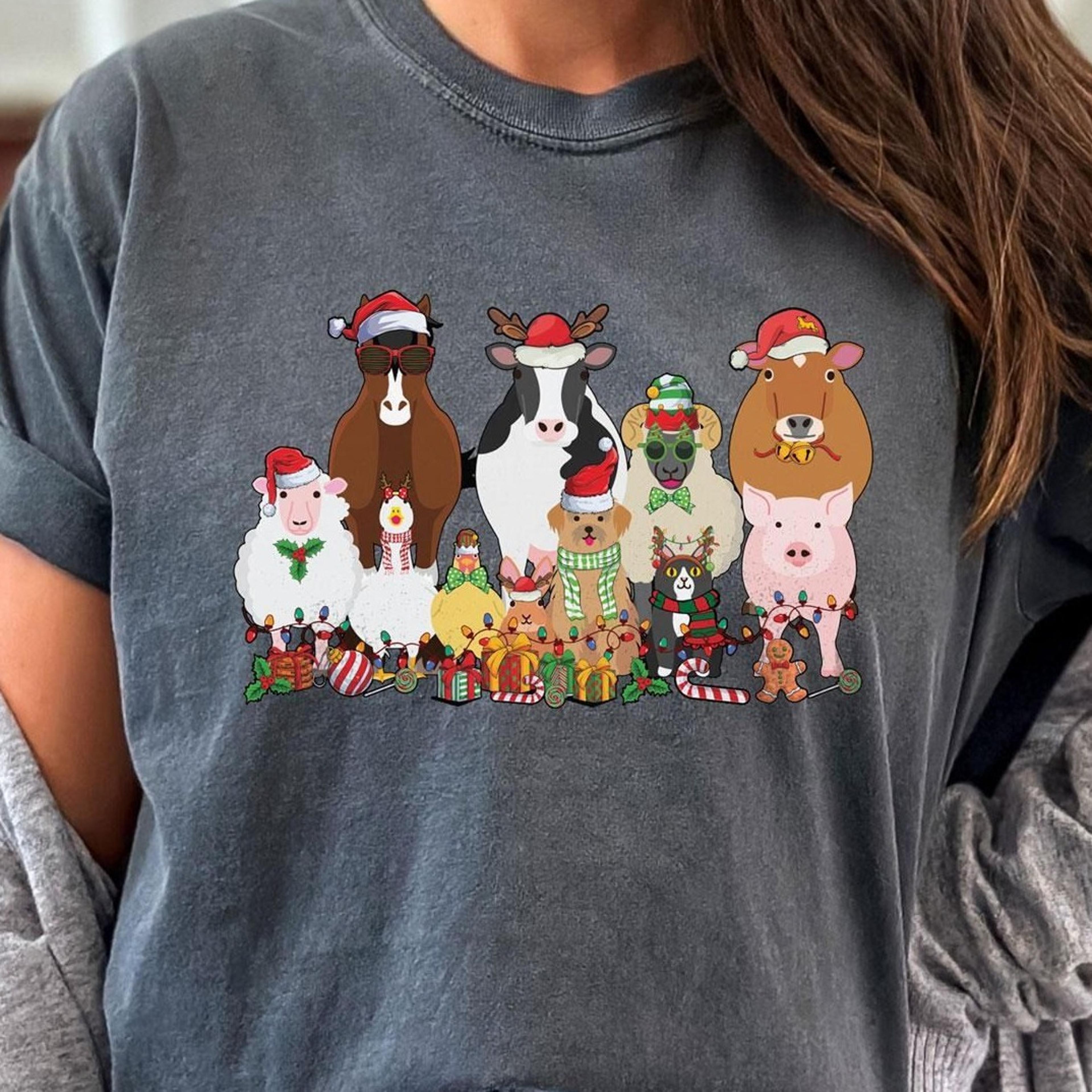 christmas animals shirt, farm animals holiday tee, christmas shirt, farm animal lover shirt, christmas shirt
