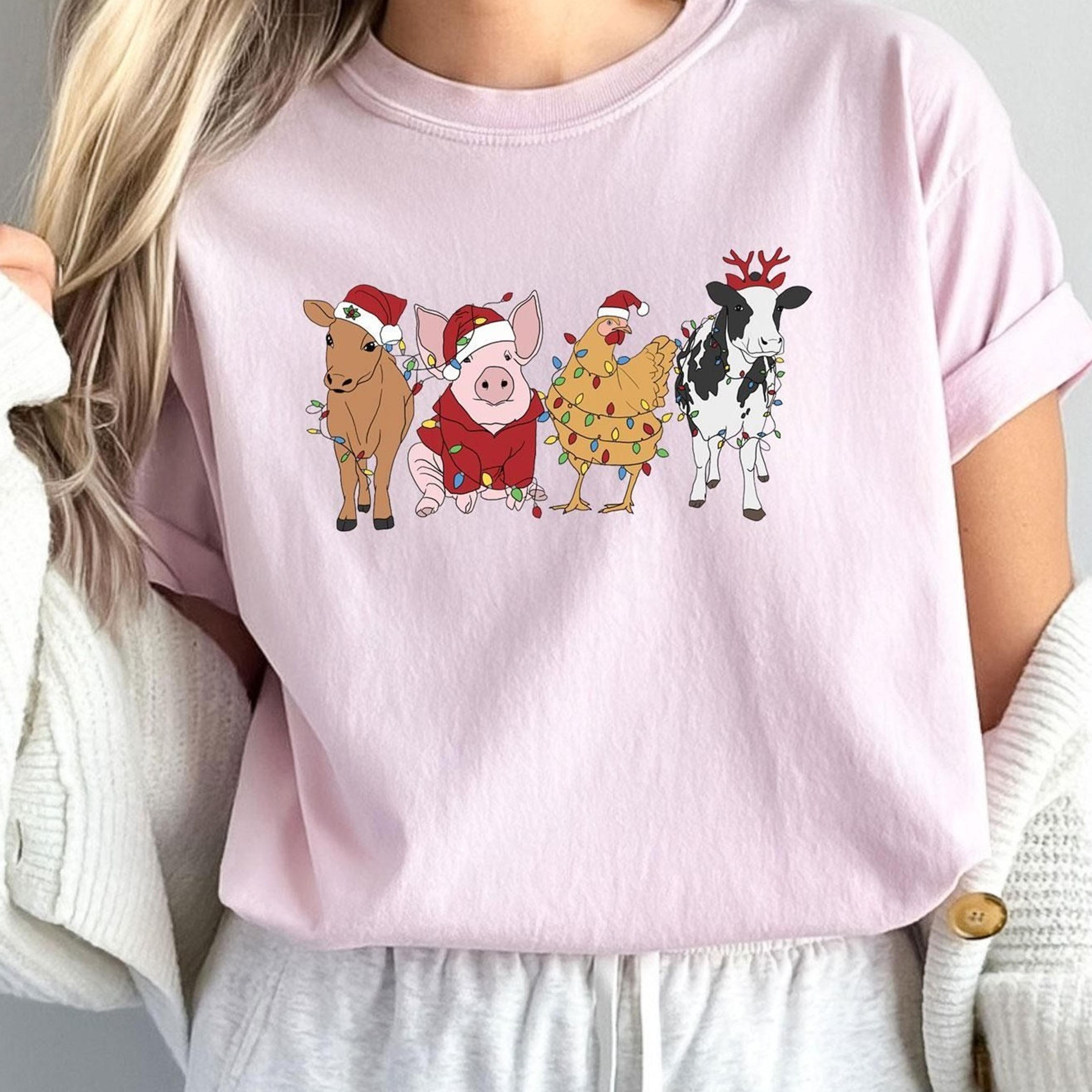 - christmas farm animals shirt - cute christmas shirt - highland cow pig chicken tshirt - funny christmas shirt
