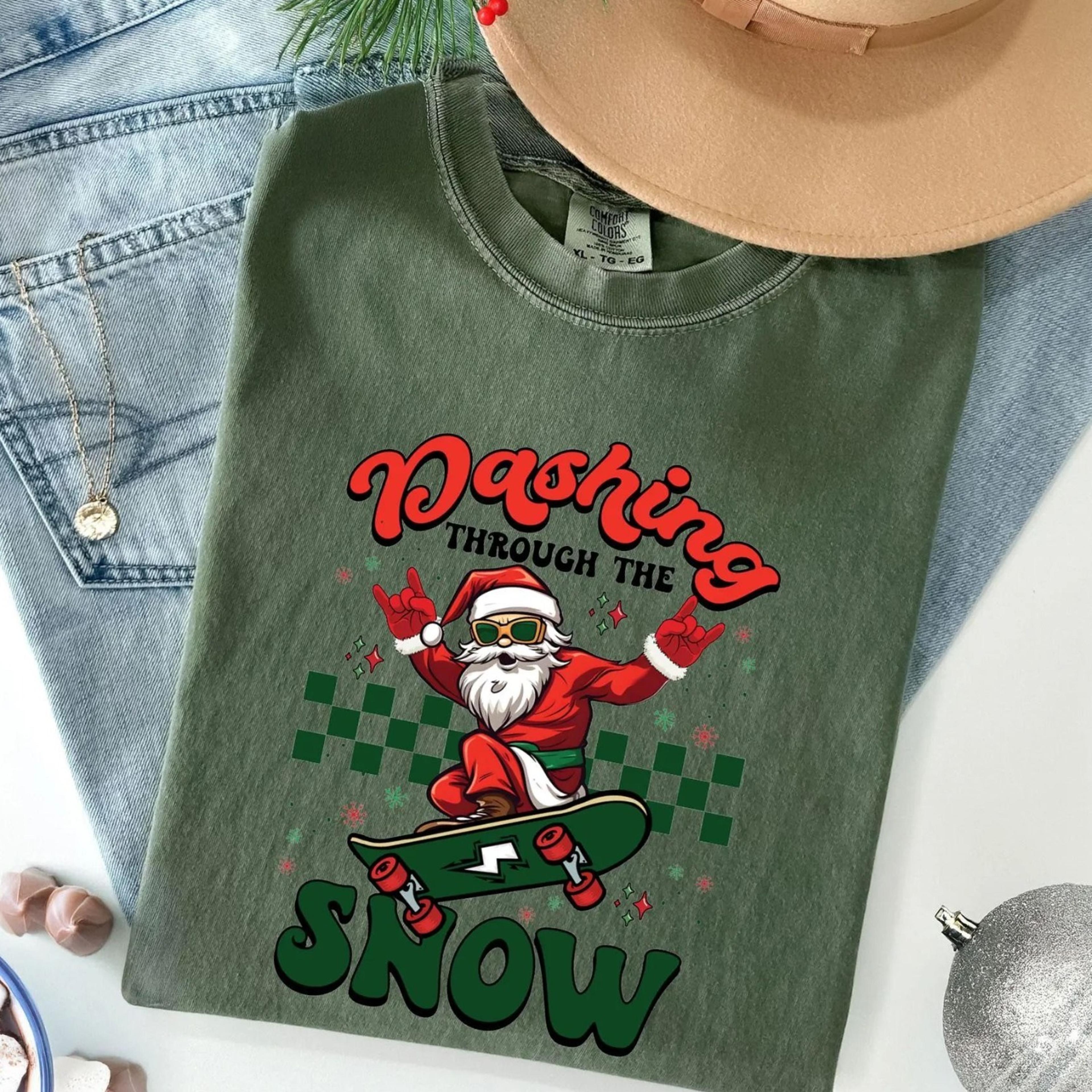 dashing through the snow shirt, christmas graphic shirt, retro holiday t-shirt, retro christmas tee, hol
