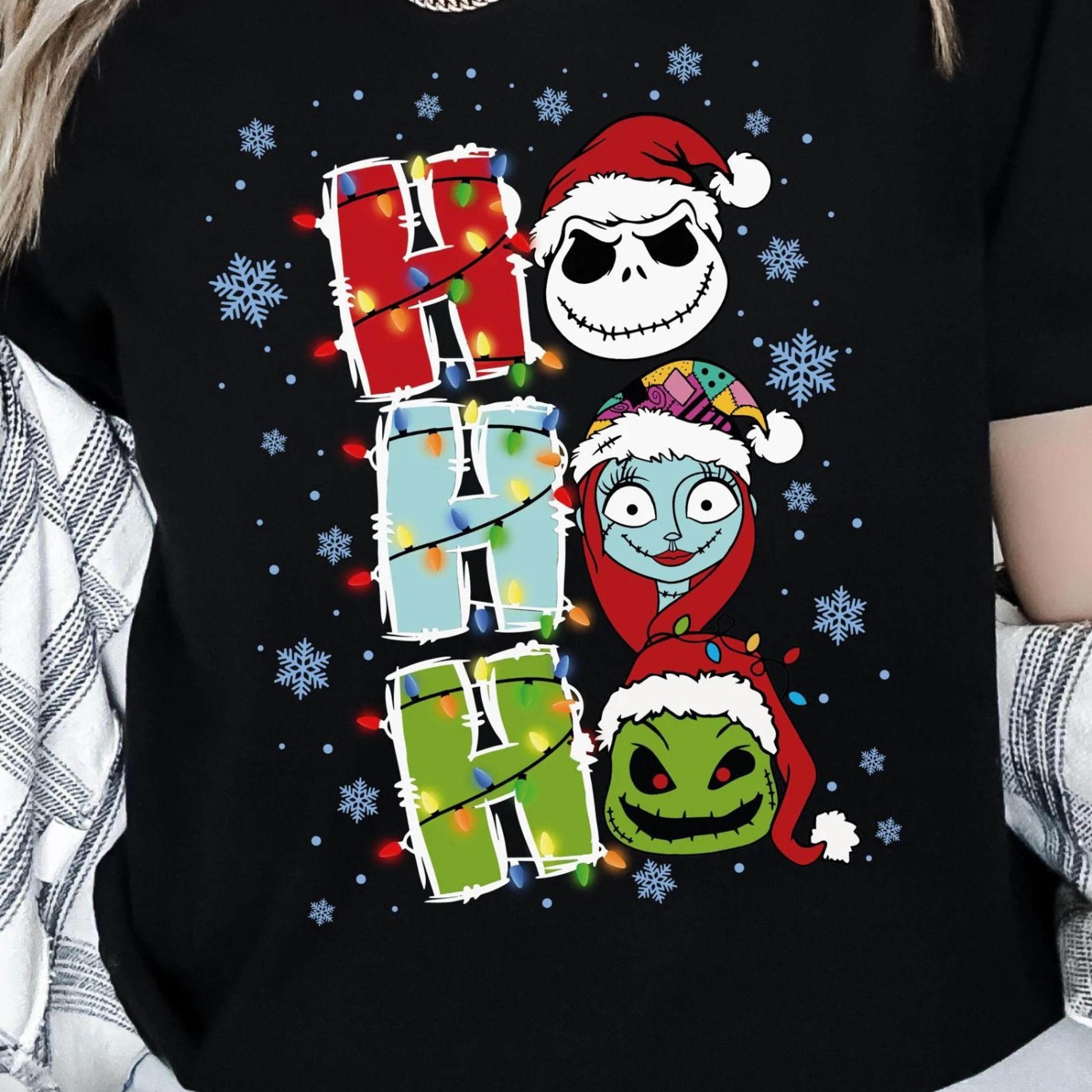 nightmare before christmas shirt, disney ho ho ho t-shirt, jack skellington sally xmas t-shirt, wdw oogie santa sweater