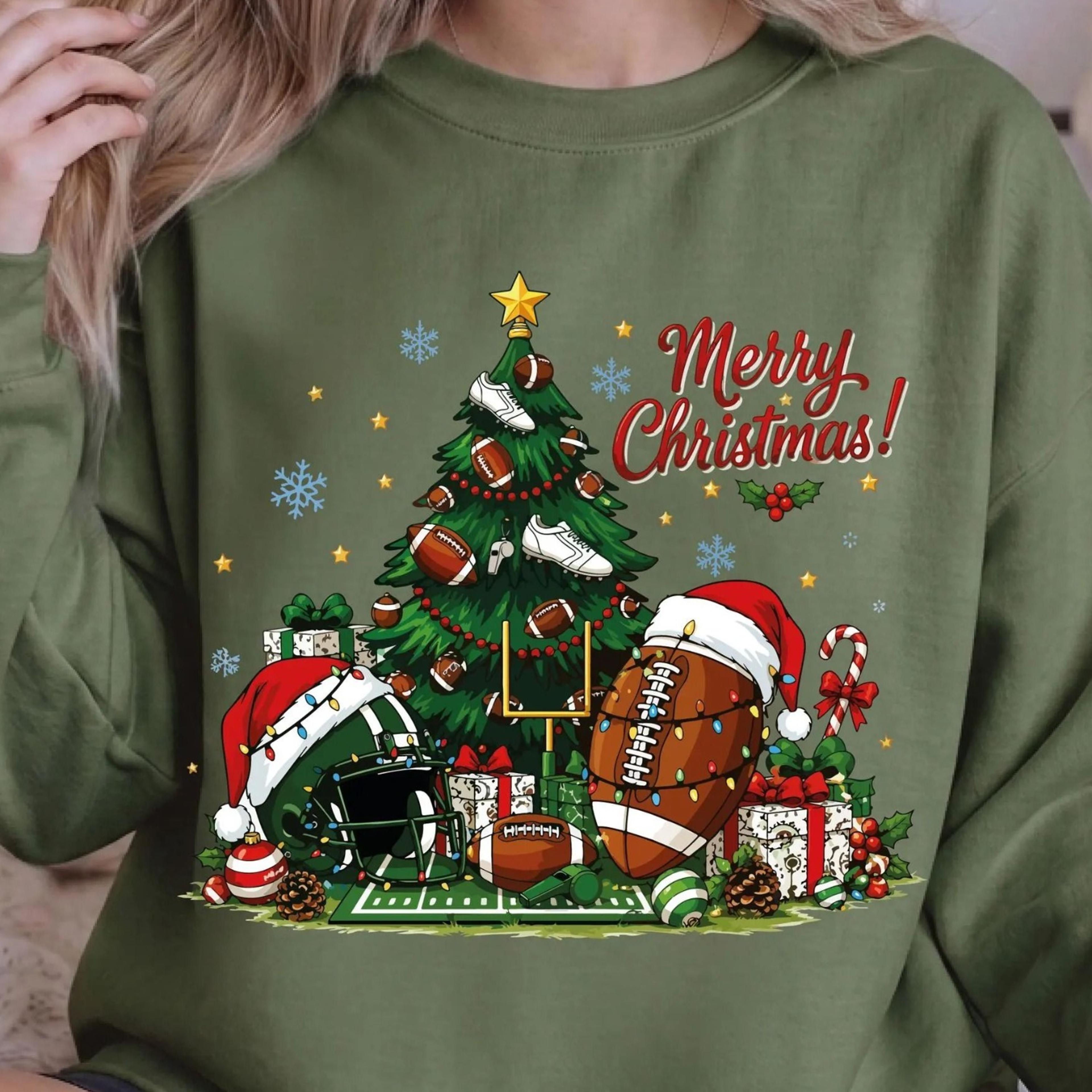 sports christmas tree shirt, christmas sports sweatshirt, football tee, hockey gift