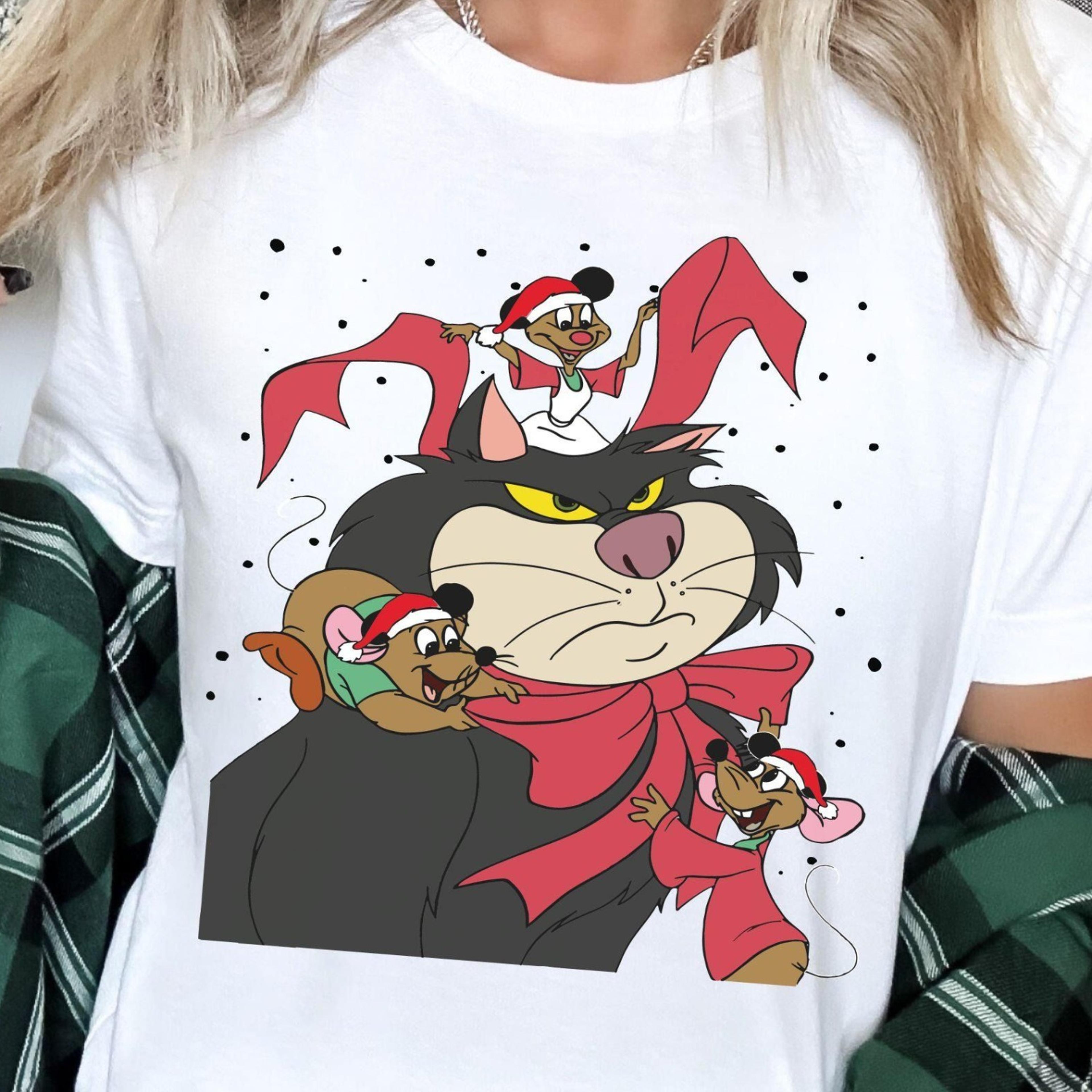 cinderella christmas t-shirt, lucifer cat xmas shirt, jaq & gus gus xmas shirt, disneyland xmas sweatshirt, disney world