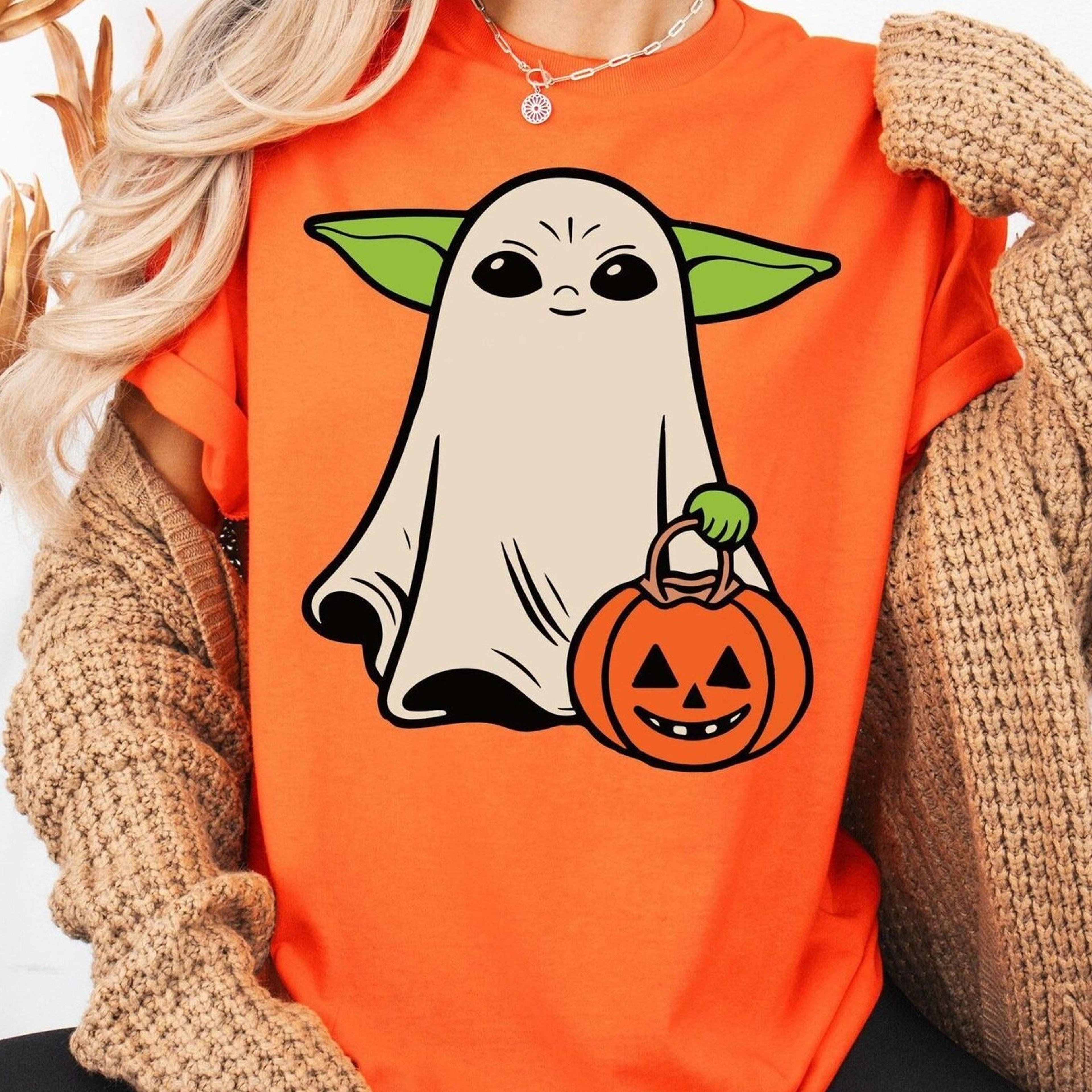 cute halloween alien ghost shirt, spooky pumpkin tee, funny fall costume shirt, kawaii halloween shirt