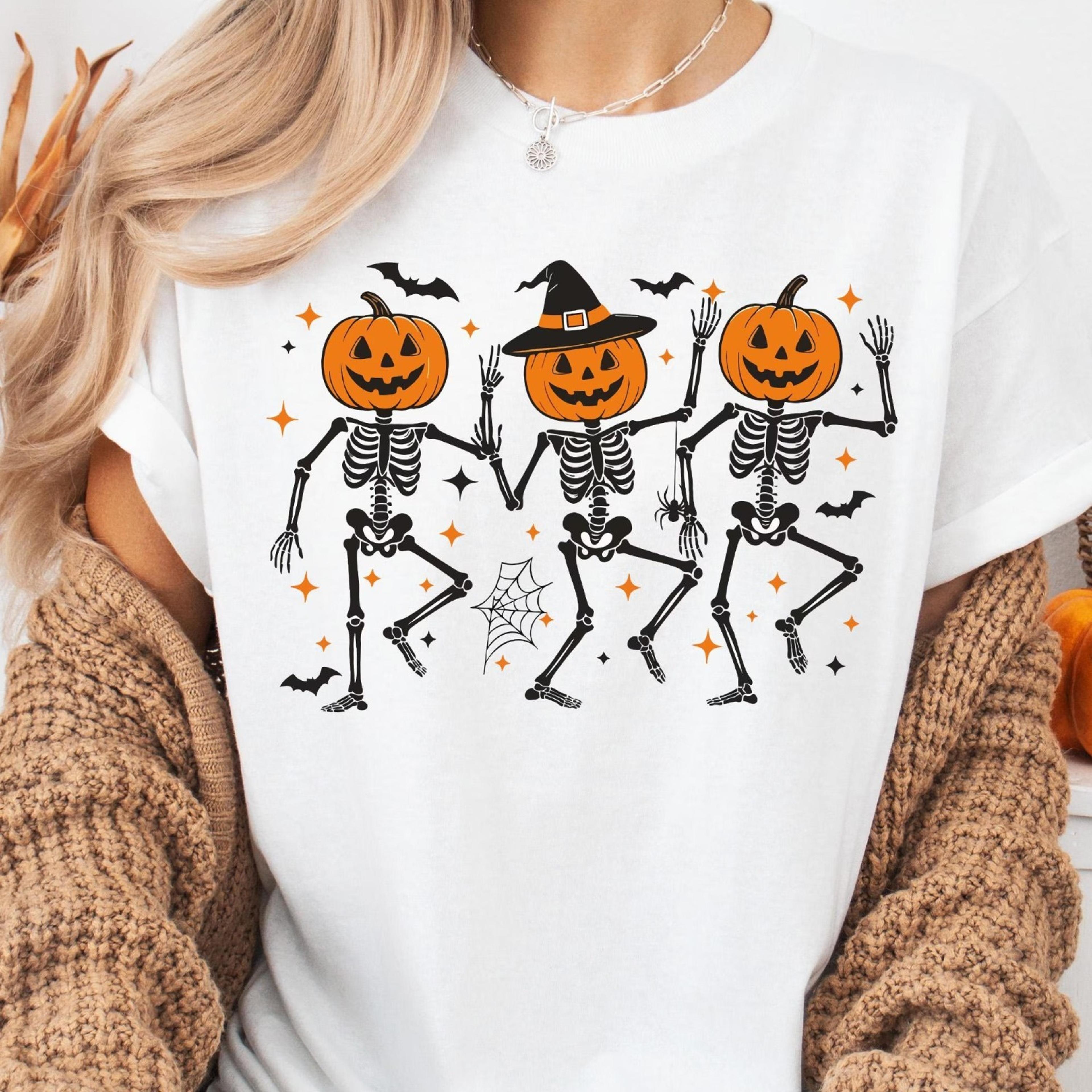 dancing skeleton pumpkin shirt, spooky season shirt, dancing lovers t-shirt, skull funny shirts, trick or treat shirt