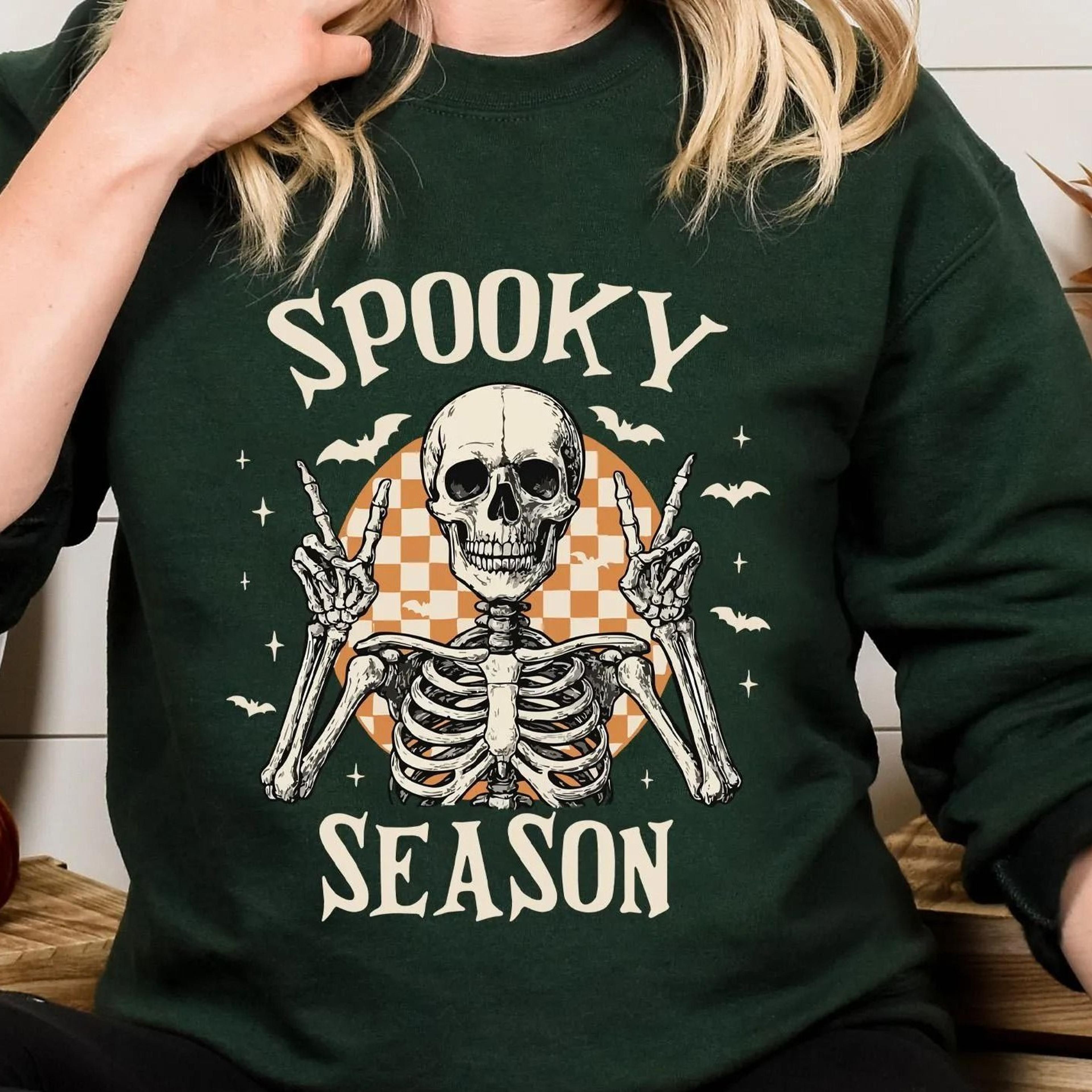 spooky season shirt, skeleton halloween shirt, halloween party 2025 shirt, spooky fall tee, halloween pumpkin shirt