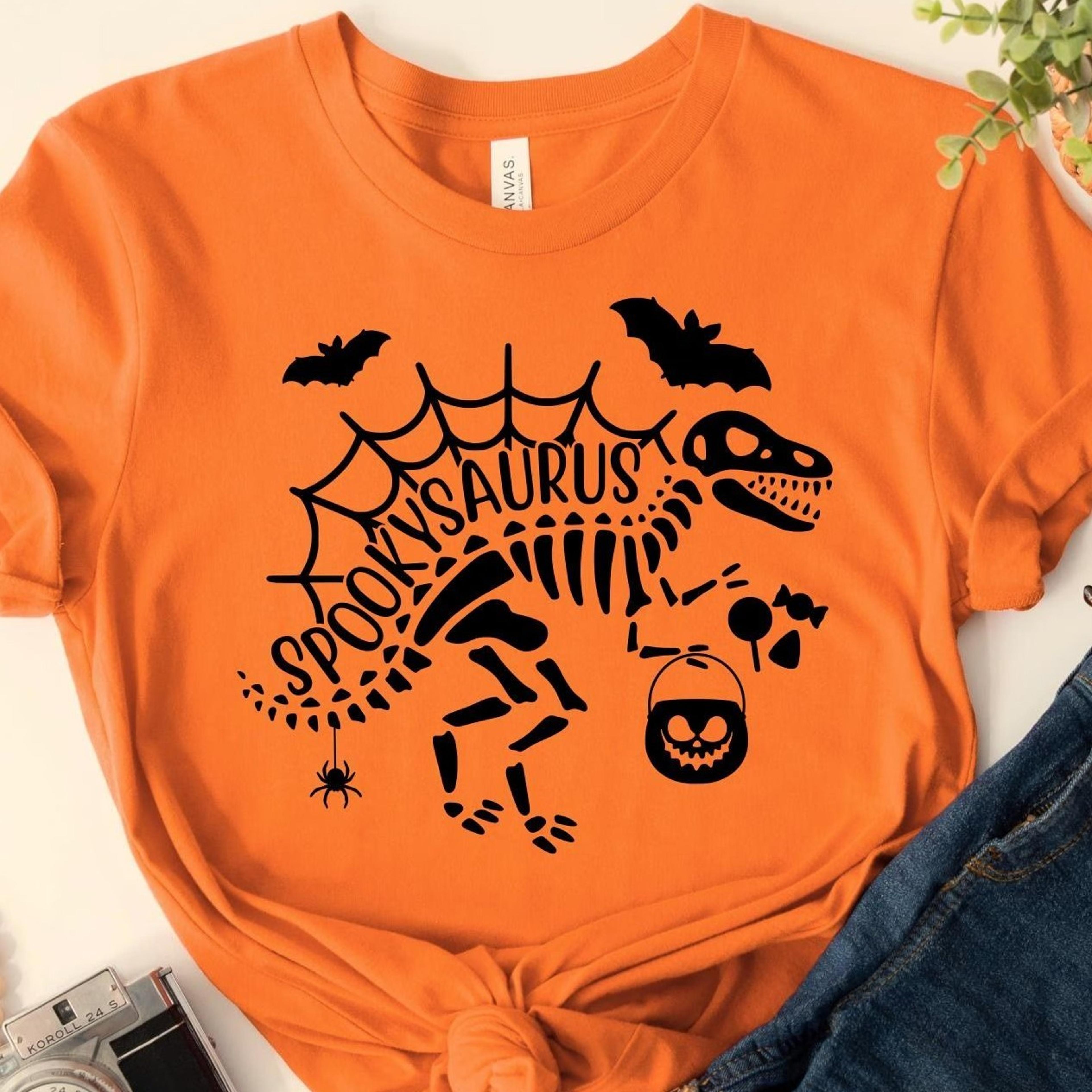 spooky dinosaur tee, dinosaur halloween tee, spooky saurus tee, halloween shirt, spooky shirt, halloween party shirt