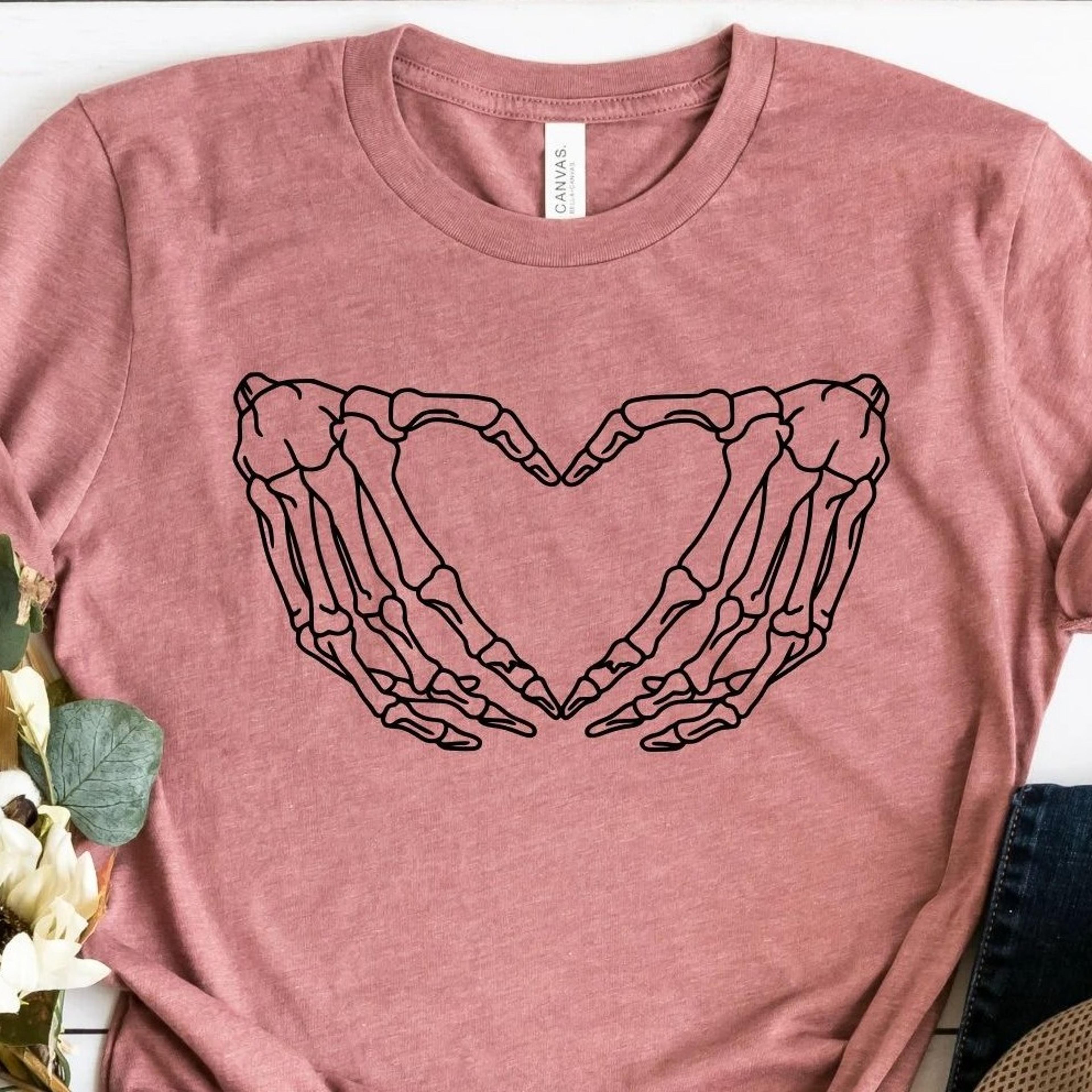 skeleton heart shirt, skeleton hand shirt, skeleton heart hands shirt, halloween skeleton shirt, halloween gift shirt