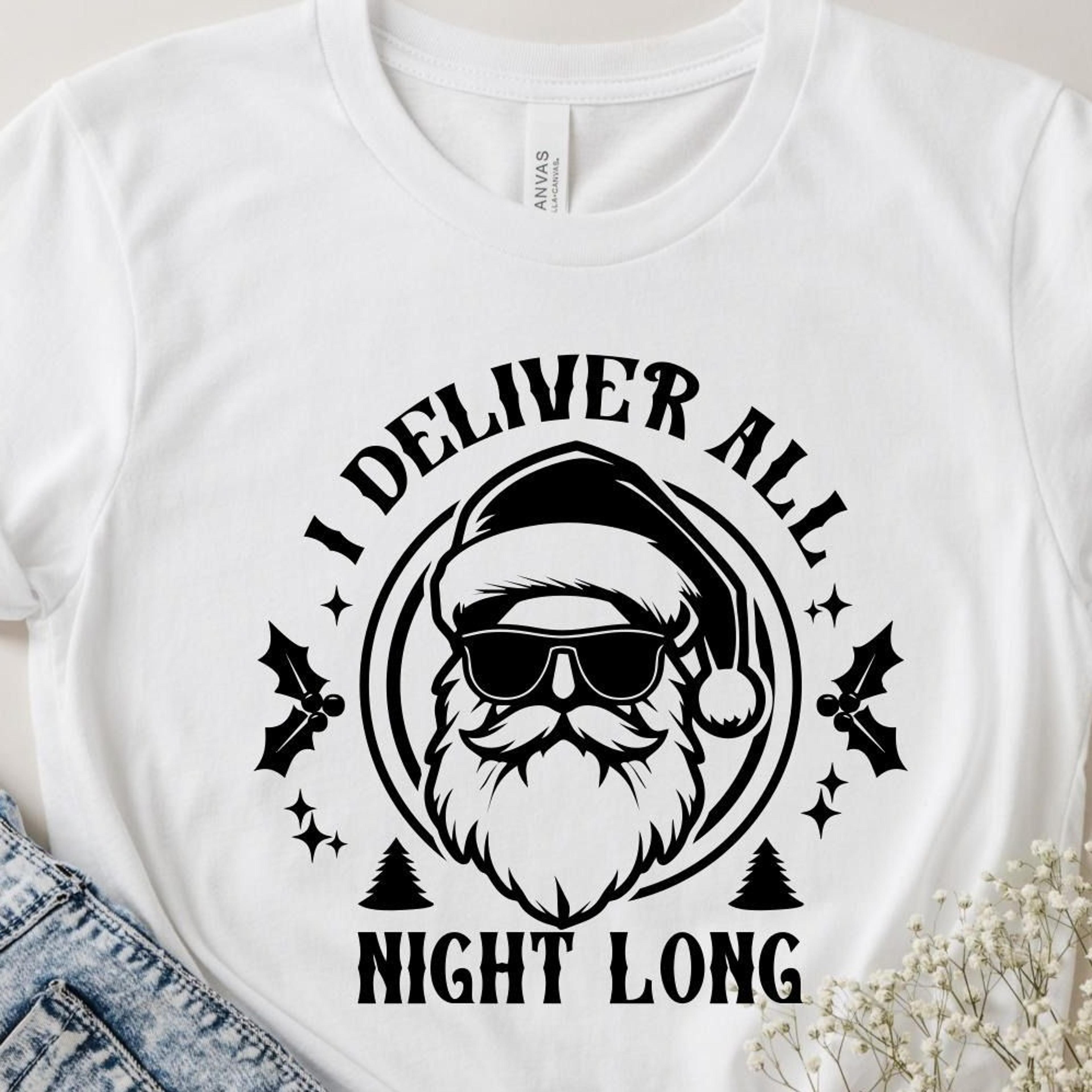 santa 'i deliver all night long' tee, adult christmas shirt, sarcastic santa tee, naughty christmas shirt