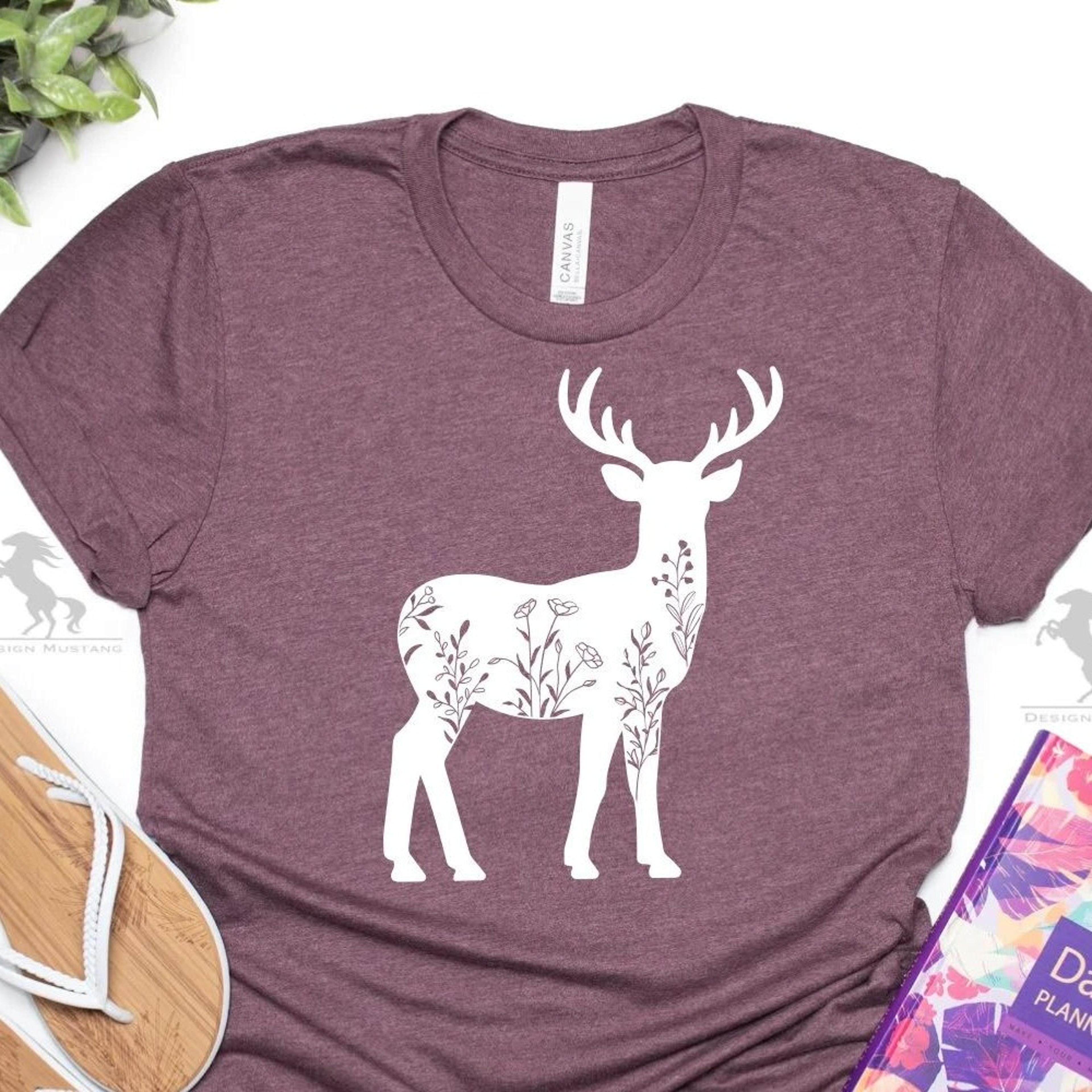 floral deer shirt, floral deer tee, animal lover tee, deer shirt, deer lover gift, wildlife animals tee