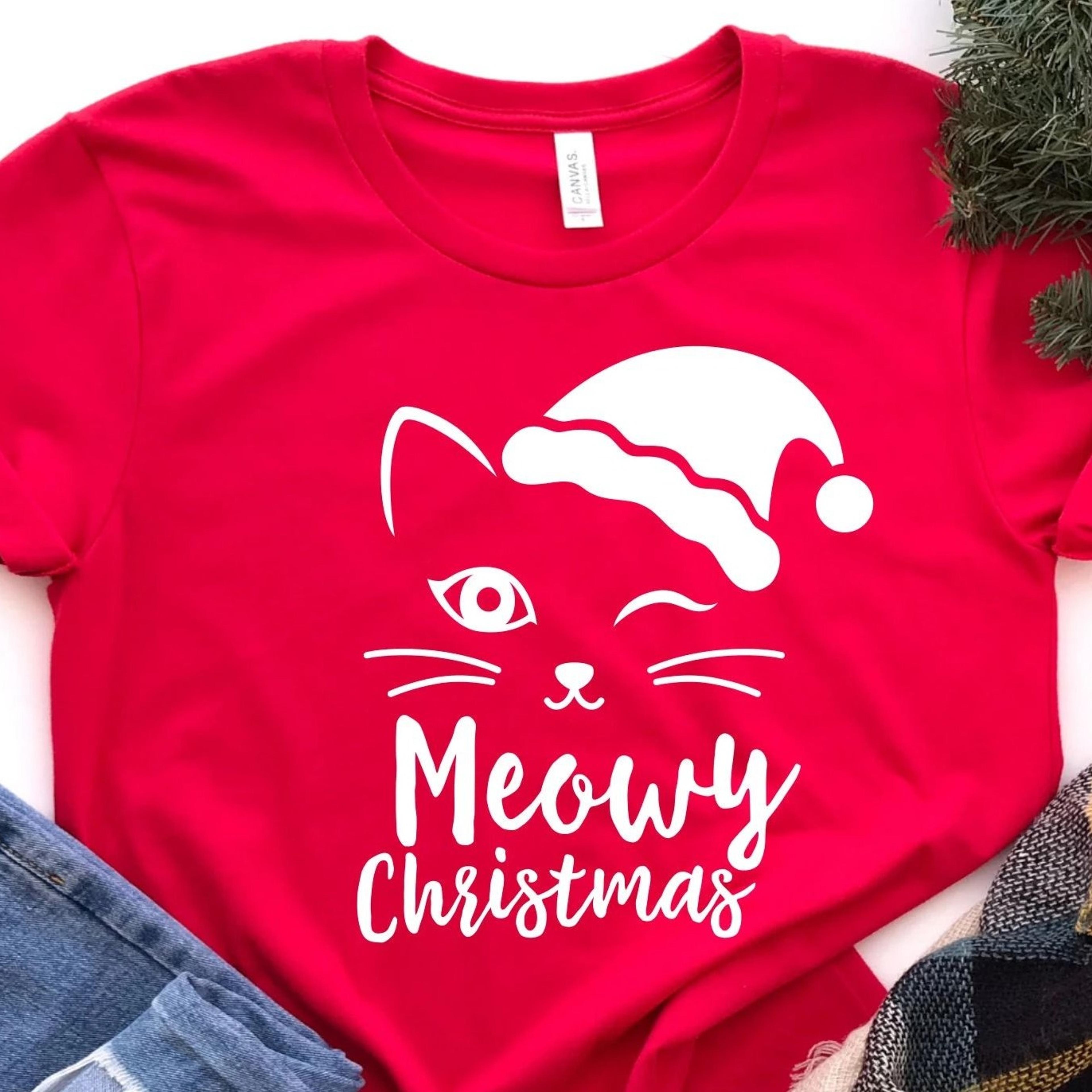 meowy christmas shirt, christmas cat shirt, cute christmas cat shirt, cute cat with santa hat, cute cat shirt