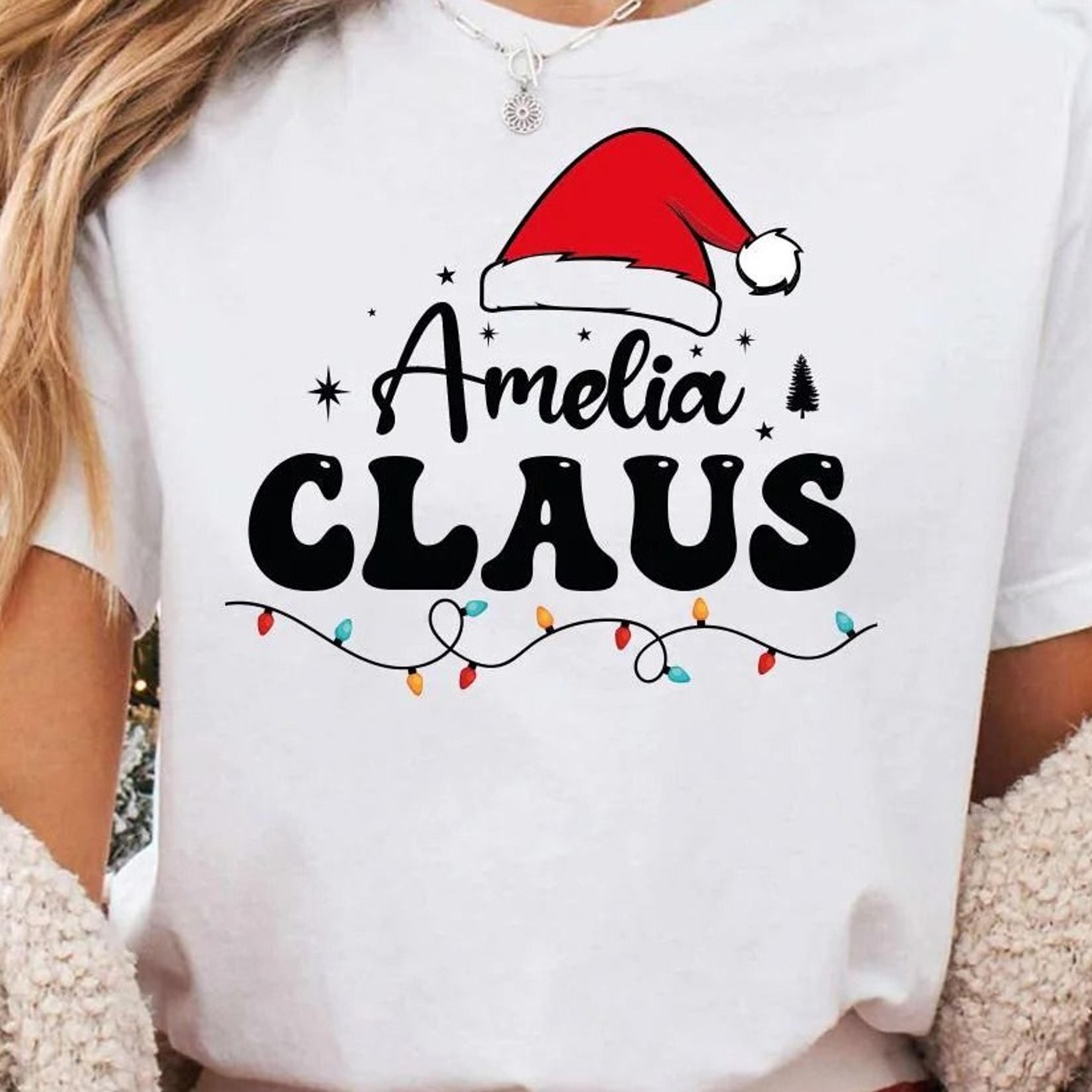 family claus christmas shirts, christmas reindeer shirt 2025, matching family christmas tees, holiday santa hat shirt