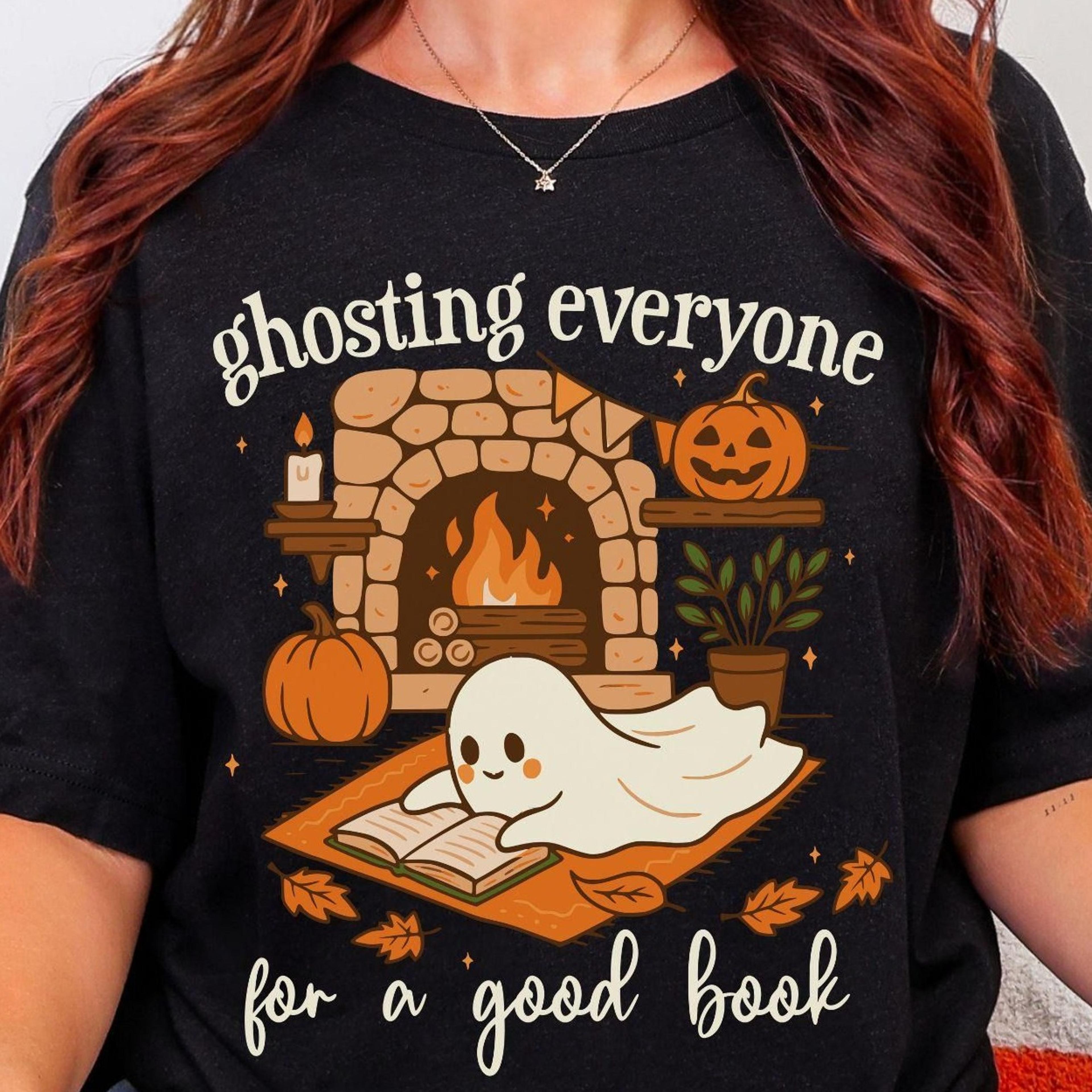 ghosting everyone for a good book shirt halloween bookish sweatshirt for women cute fall ghost reading sweater gift