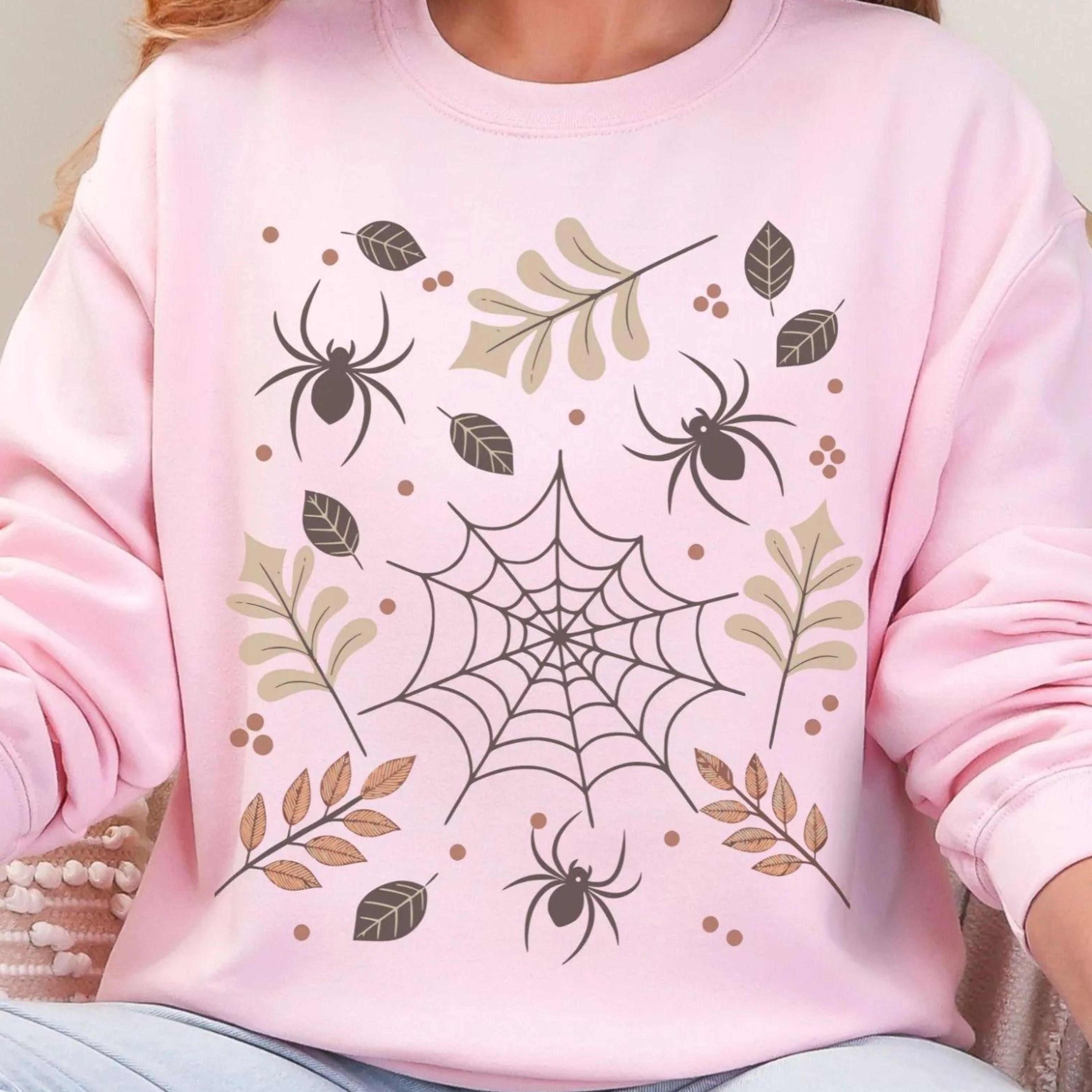 cute fall leaves sweatshirt cozy halloween hoodie spiderweb crewneck autumn spooky spider sweater rustic retro pullover