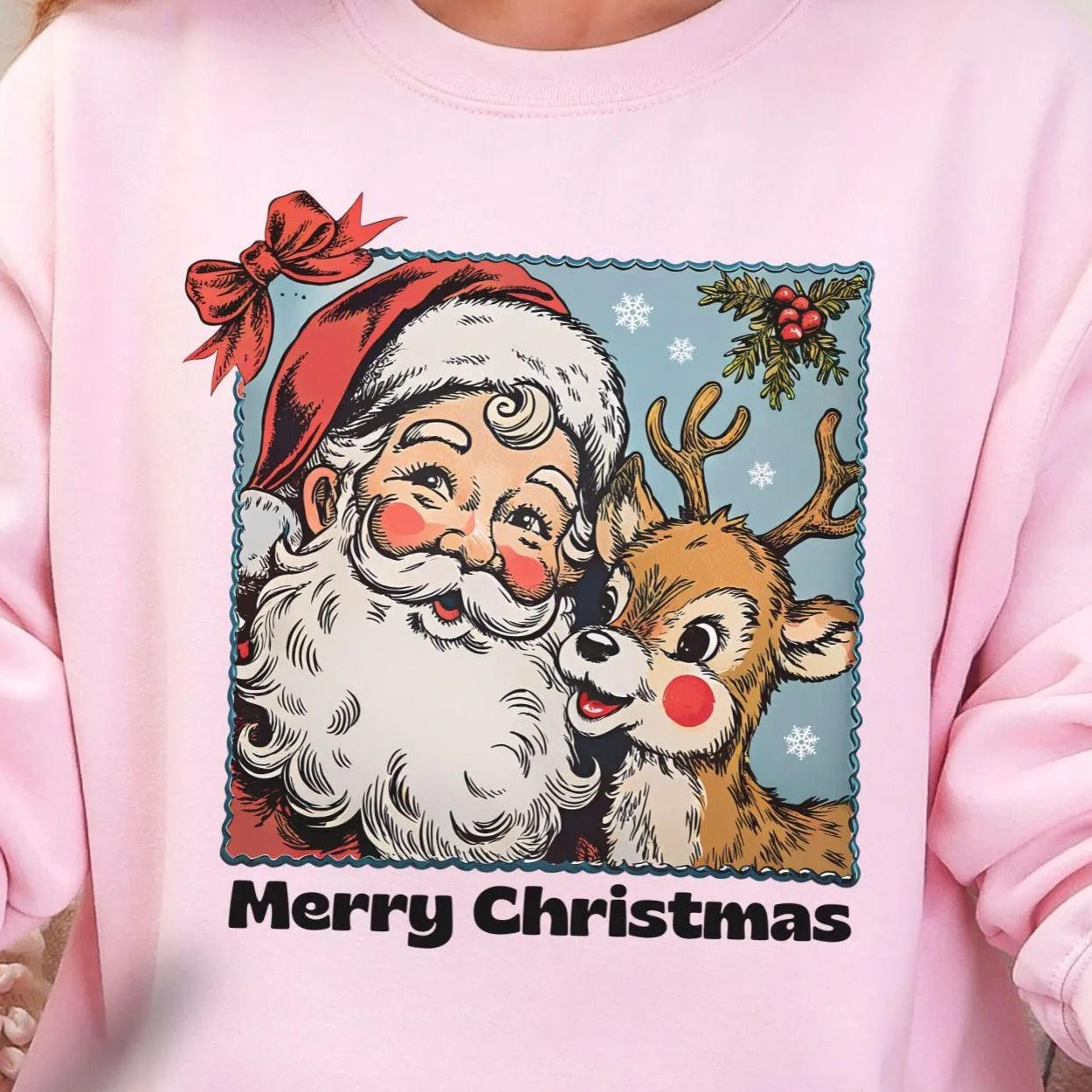 santa claus reindeer sweatshirt vintage christmas shirt cute holiday sweater cozy xmas pullover festive santa holiday