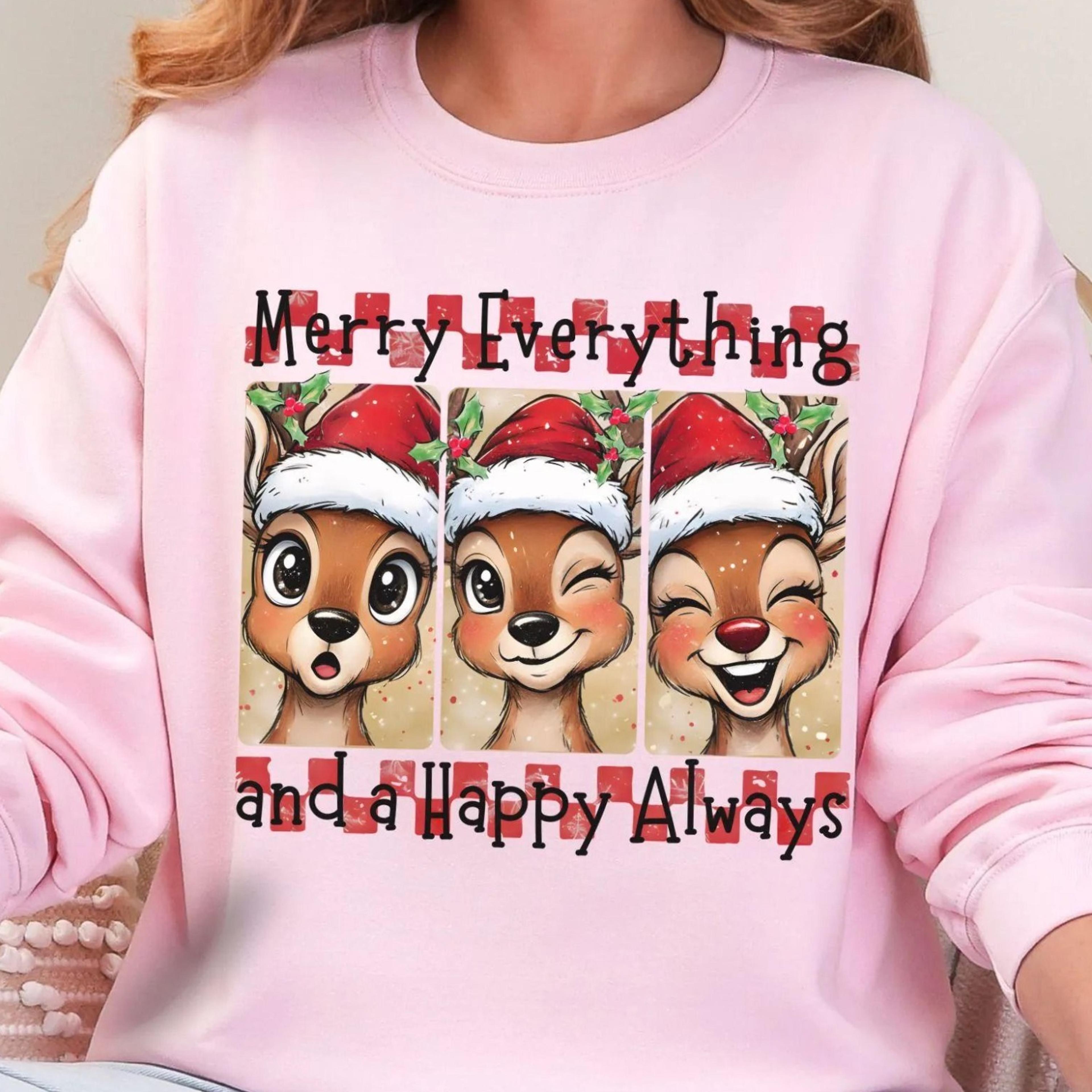 cute reindeer christmas sweatshirt merry holiday pullover festive winter sweater funny christmas deer shirt cozy family