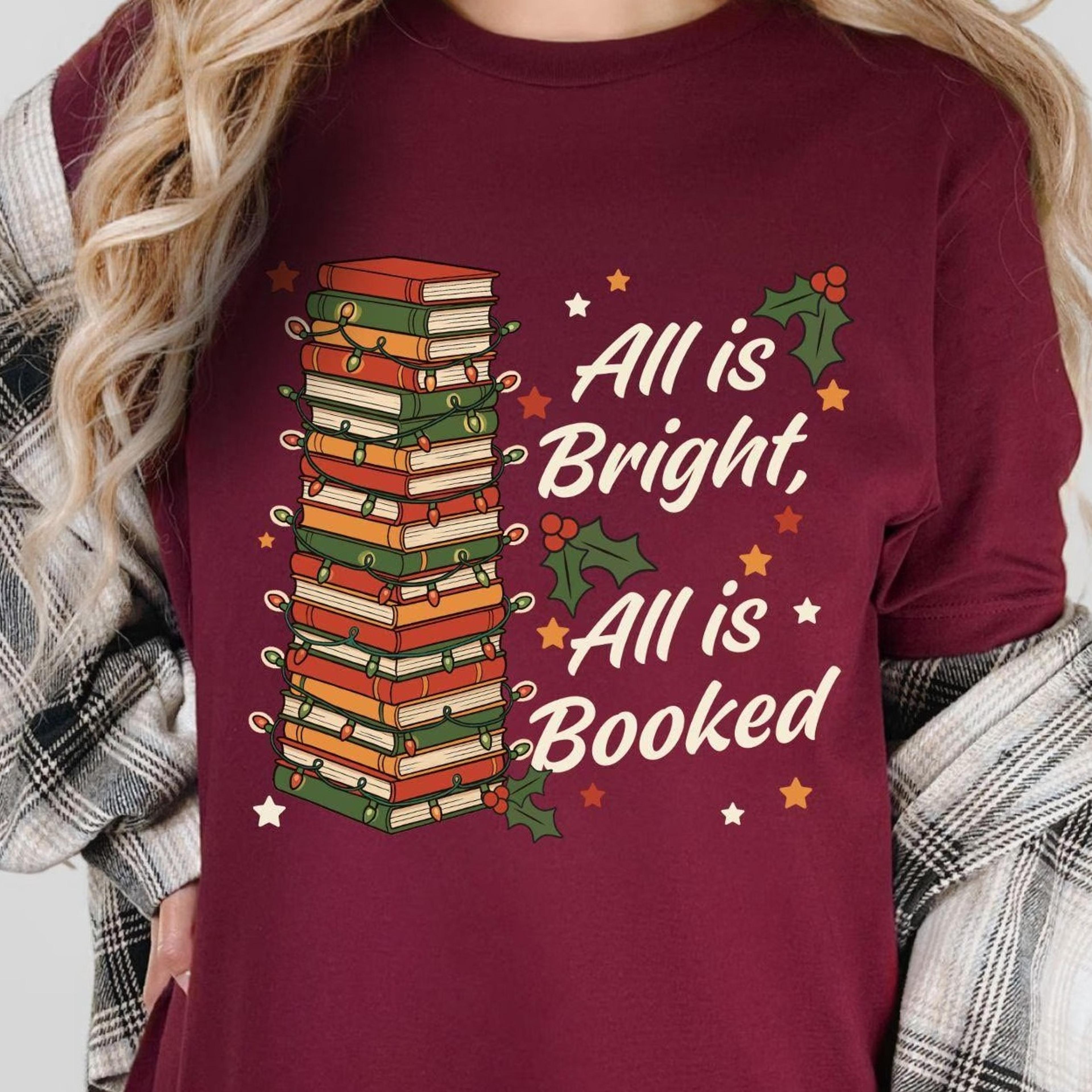 all is bright all is booked christmas sweatshirt festive bookish shirt holiday reader sweater cozy book lover