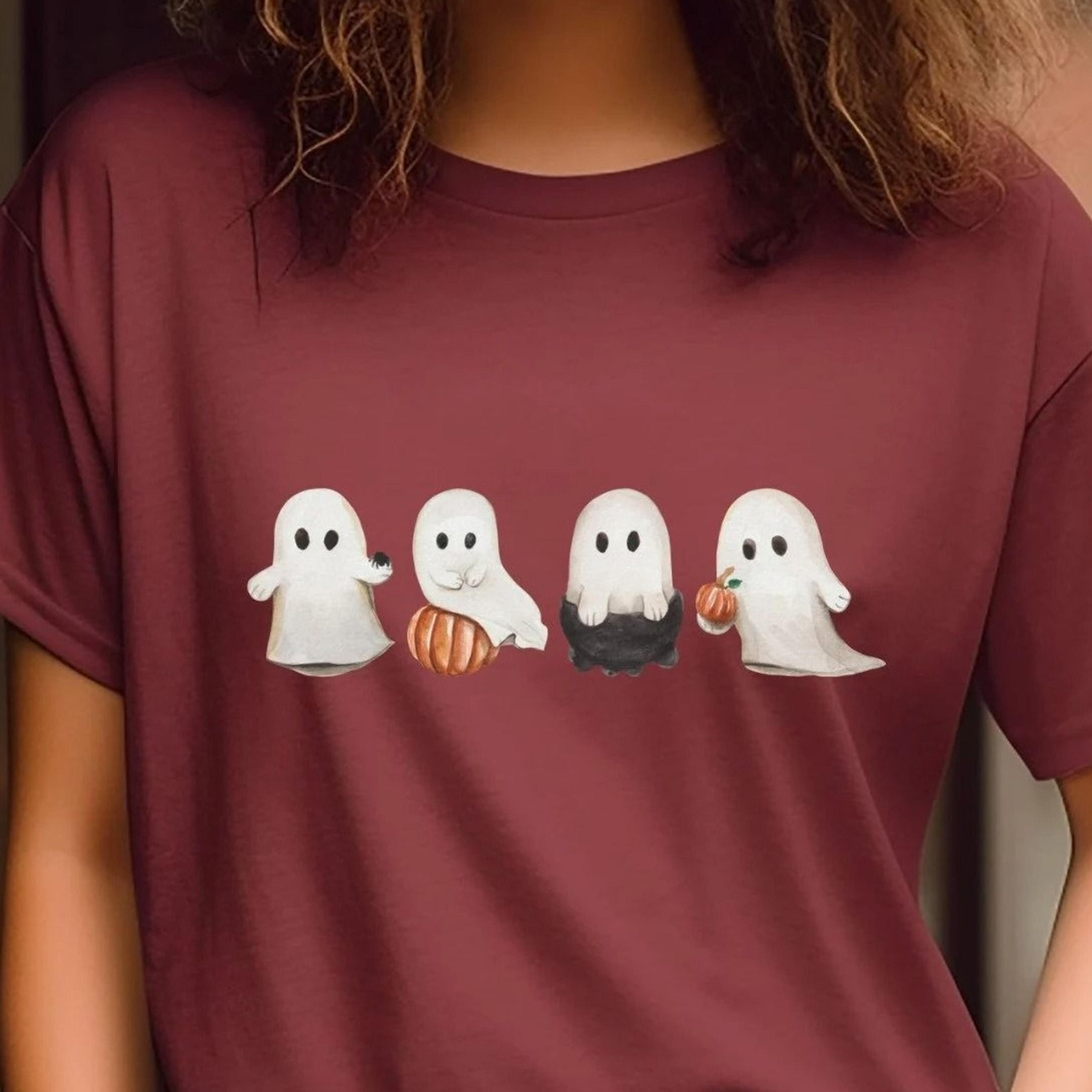 halloween sweatshirt with cute little ghosts and pumpkins, autumn sweater, cute fall t-shirt, fall ghosts