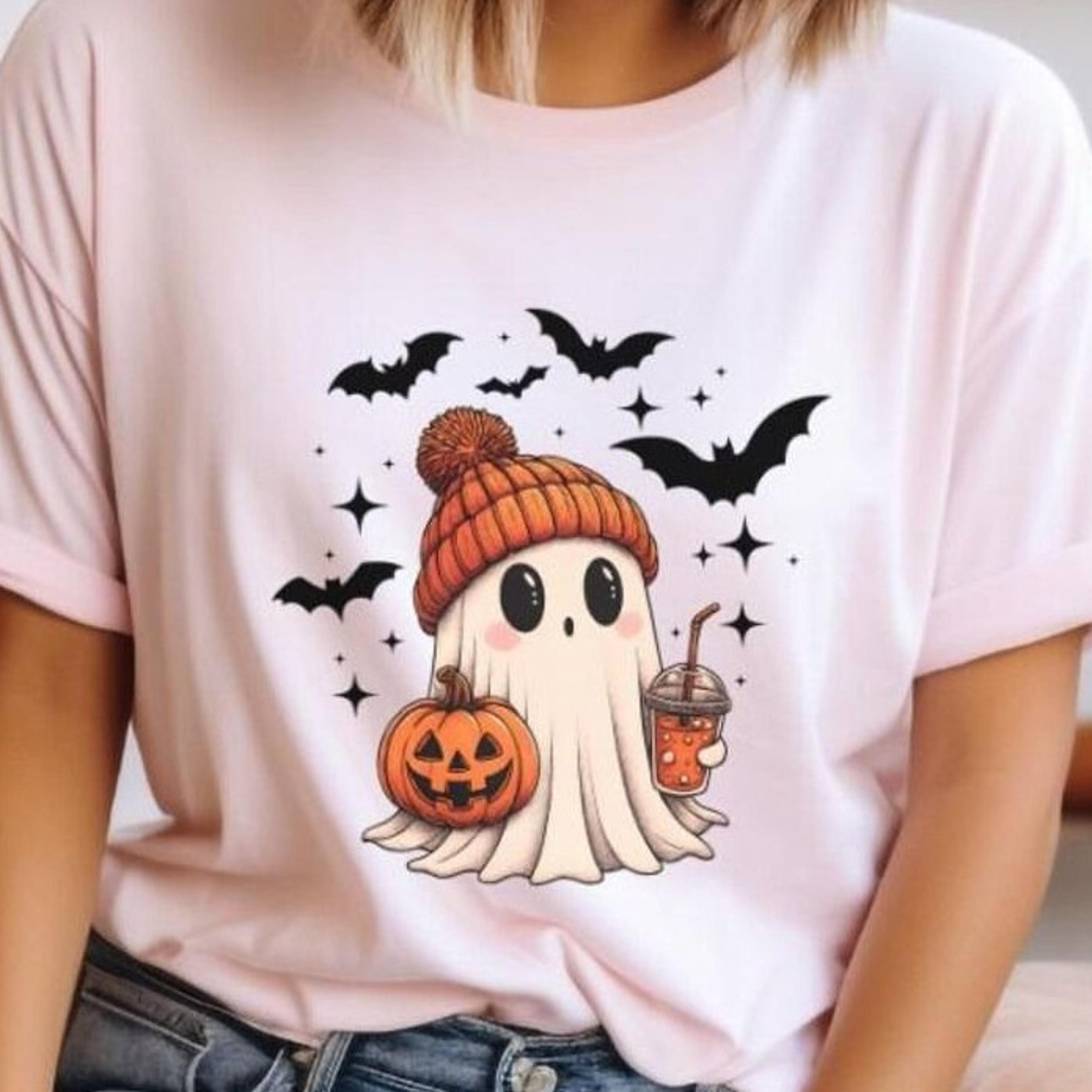 cute halloween ghost sweatshirt, pumpkin latte hoodie, fall spooky season t-shirt, cozy autumn ghost tee, halloween