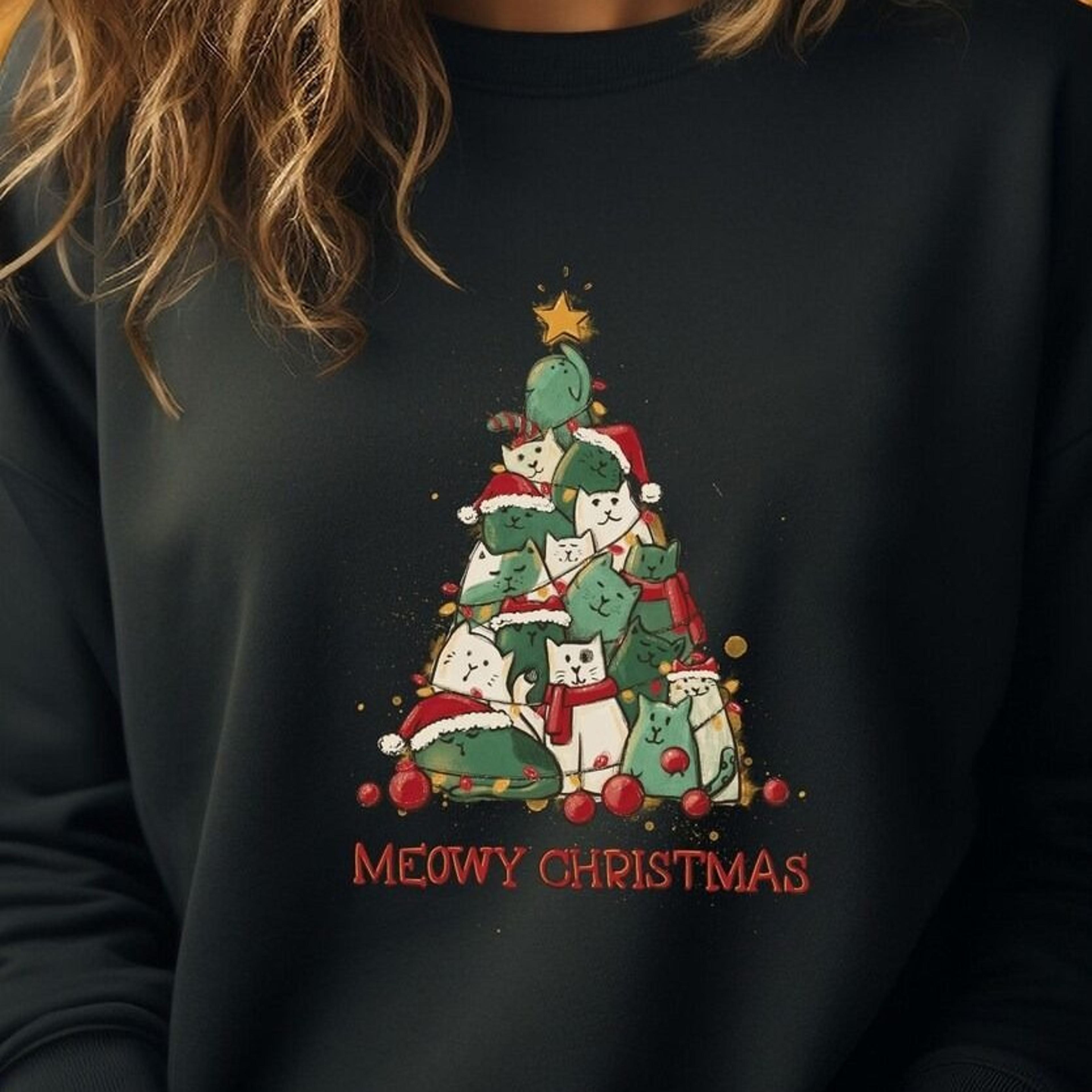 cat lover sweatshirt, funny christmas sweat, holiday crewneck, meowy christmas hoodie, cute cat t-shirt
