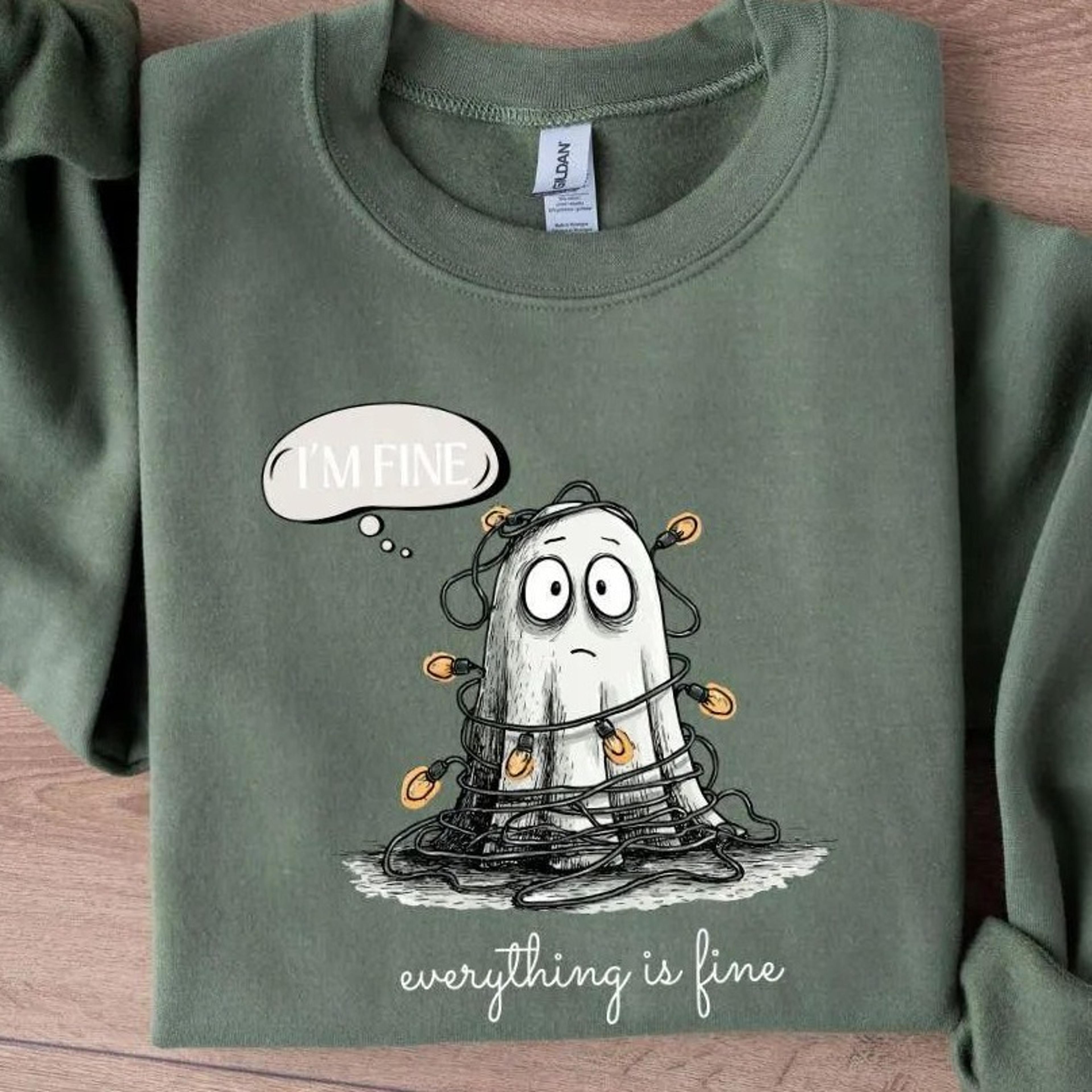 funny ghost, i'm fine everything is fine sweatshirt, sarcastic halloween tee, cute spooky season shirt, fall grap