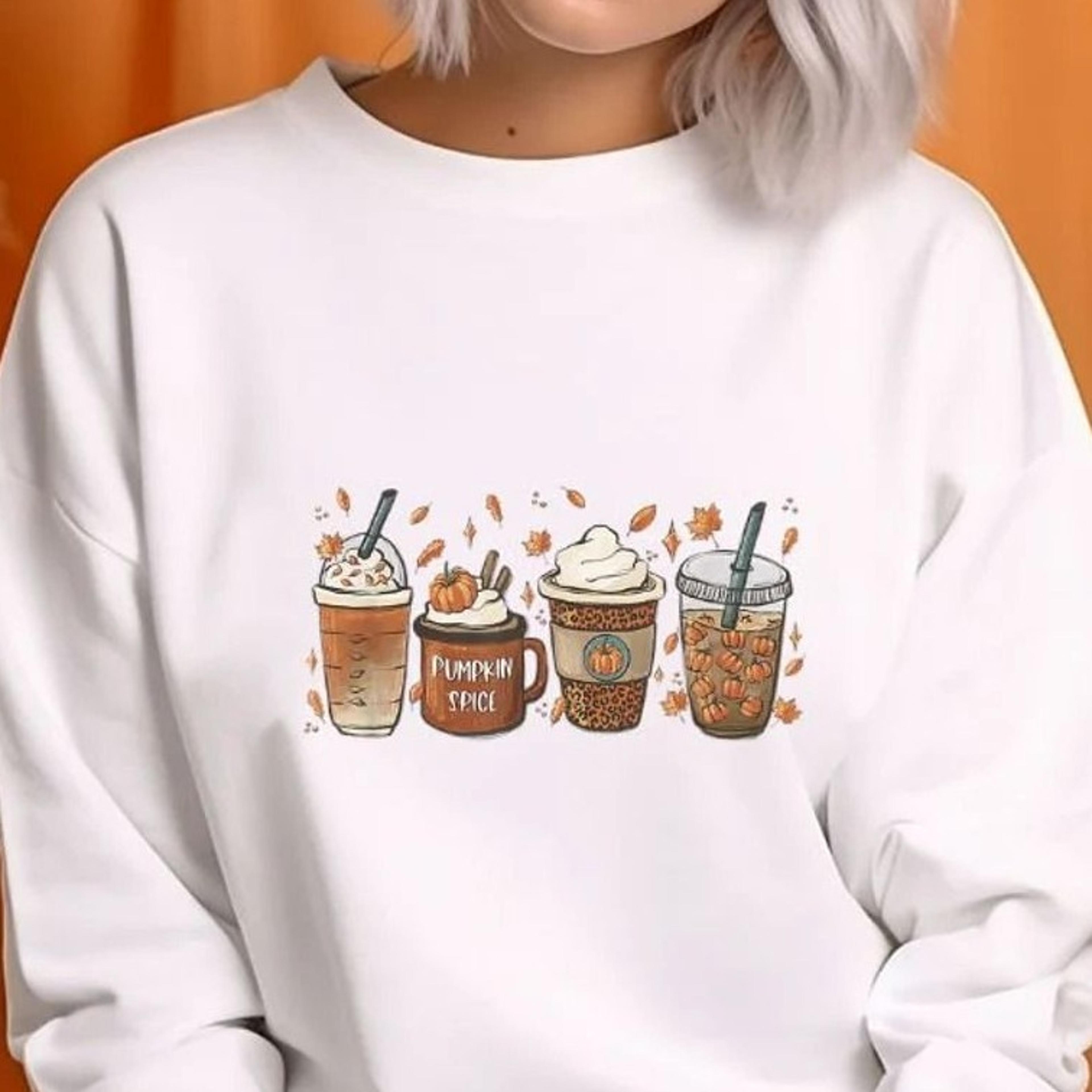 fall coffee shirt, cute fall sweatshirt, coffee lover tee shirt, halloween pumpkin latte drink cup, pumpkin spice shirt