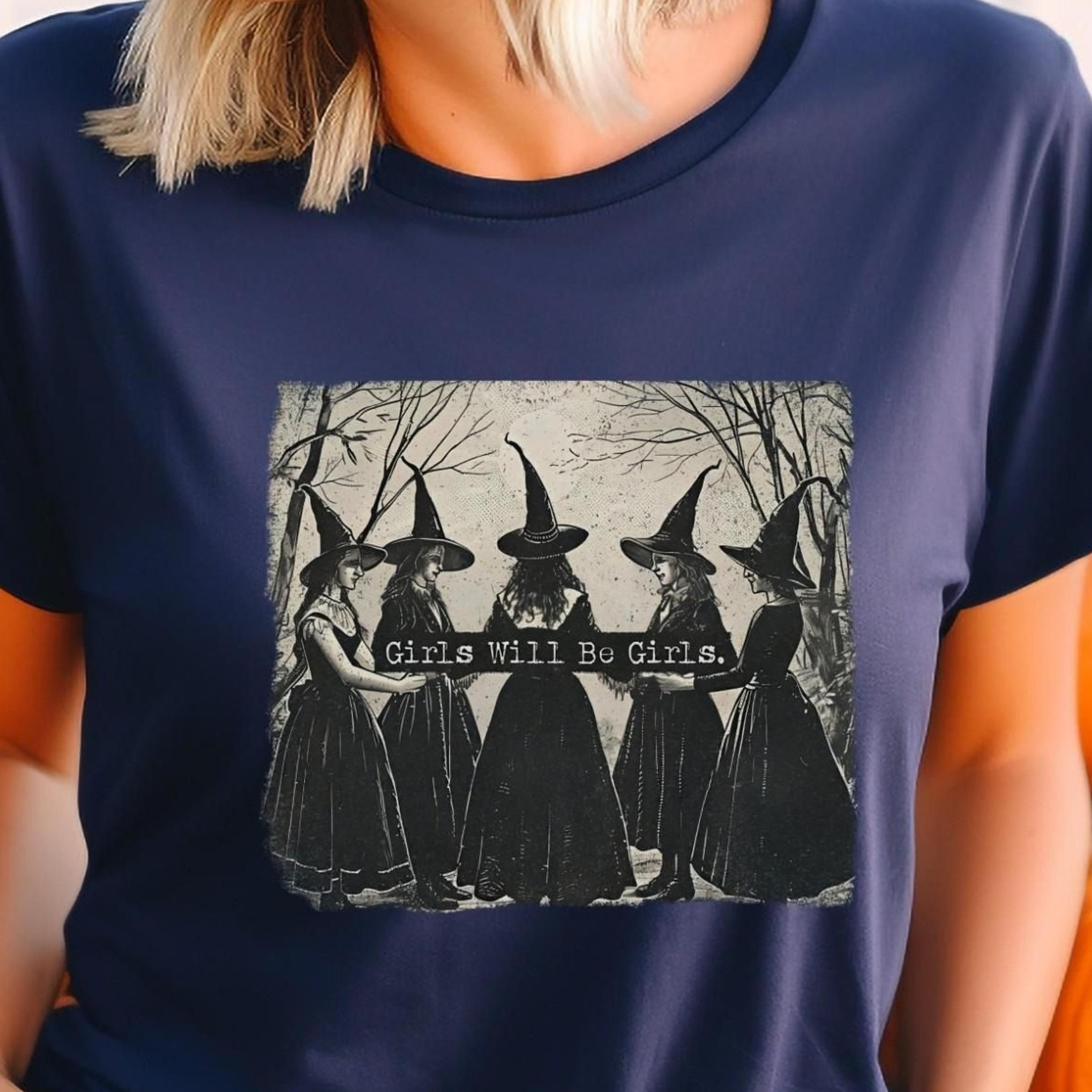 girls will be girls witch sweatshirt, vintage halloween hoodie, funny witchy t-shirt, feminist witch shirt