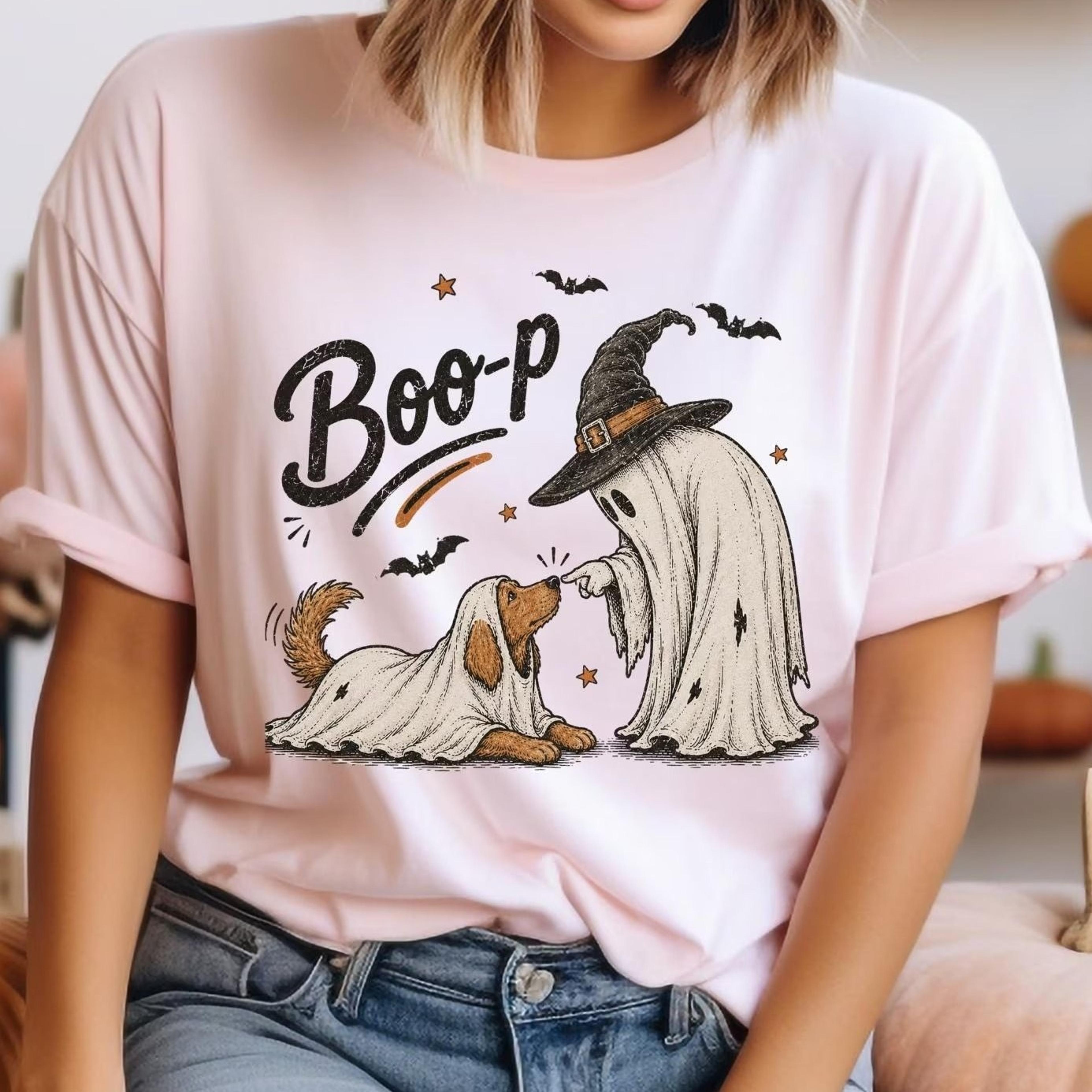 cute ghost dog sweatshirt, boo-p halloween crewneck, funny dog lover shirt, spooky season pullover, pet owner halloween