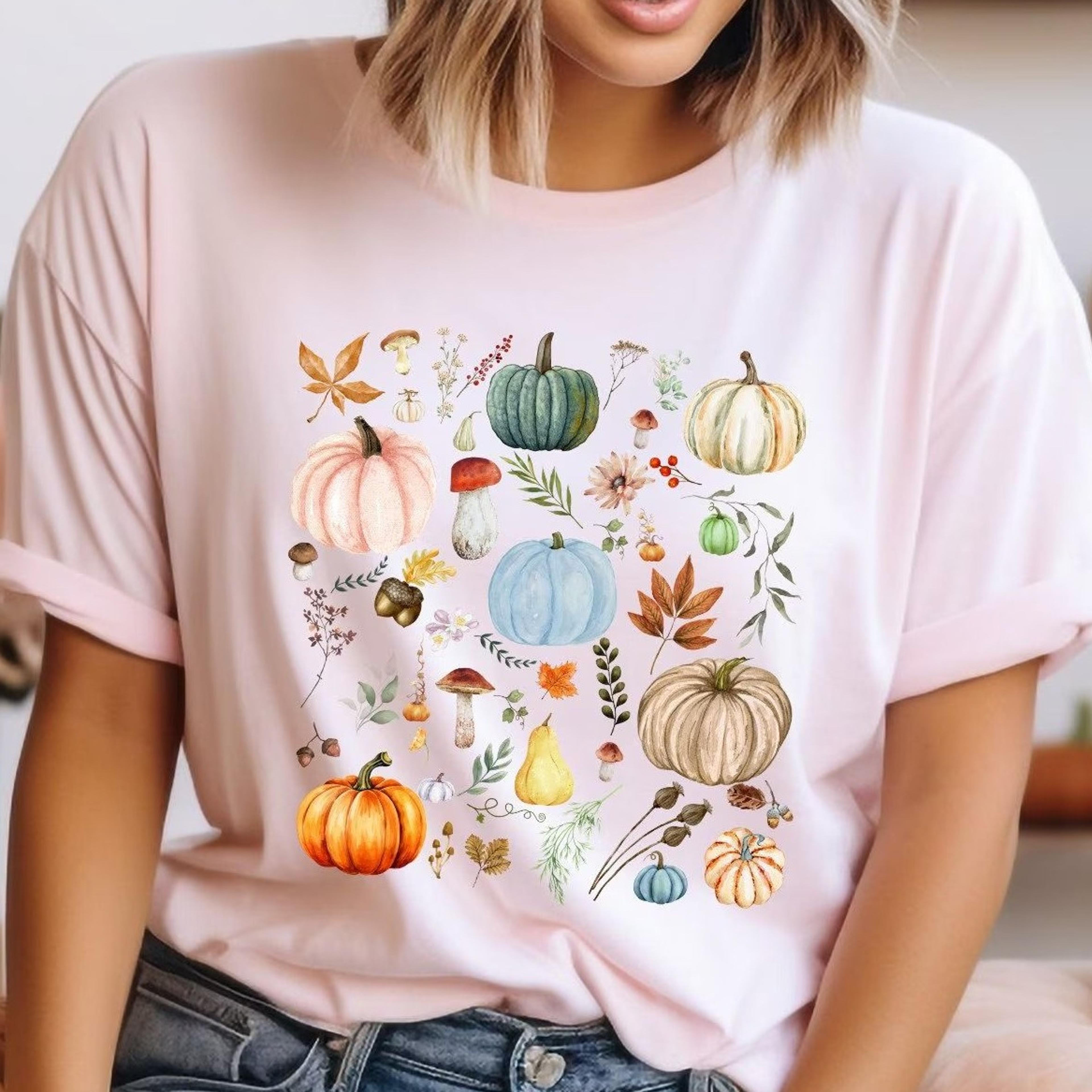 pastel pumpkin sweatshirt, boho autumn cottagecore , mushroom fall t-shirt, cute fall aesthetic sweater