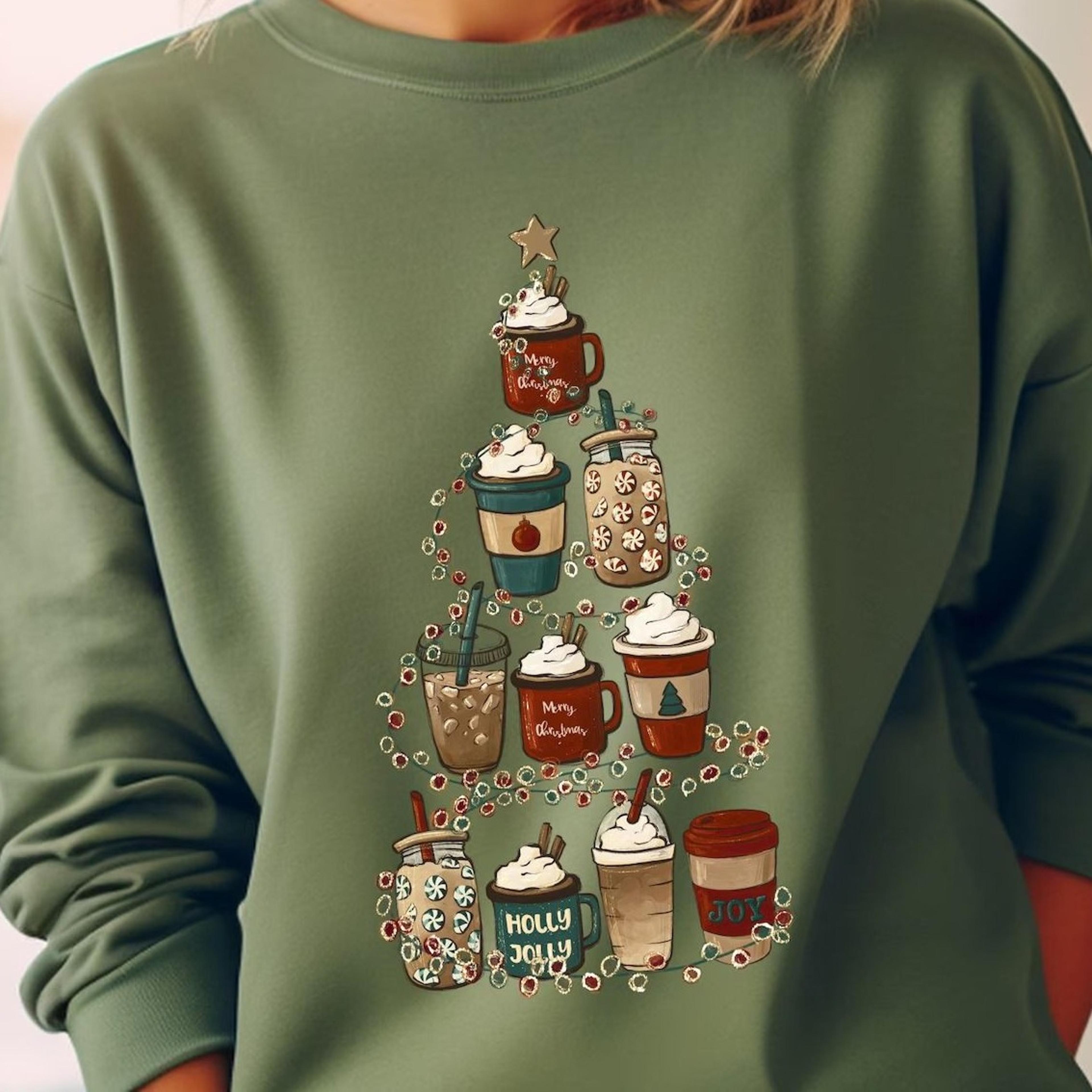 coffee cup christmas tree sweatshirt, holly jolly coffee lover , cute christmas sweater, cozy holiday tee