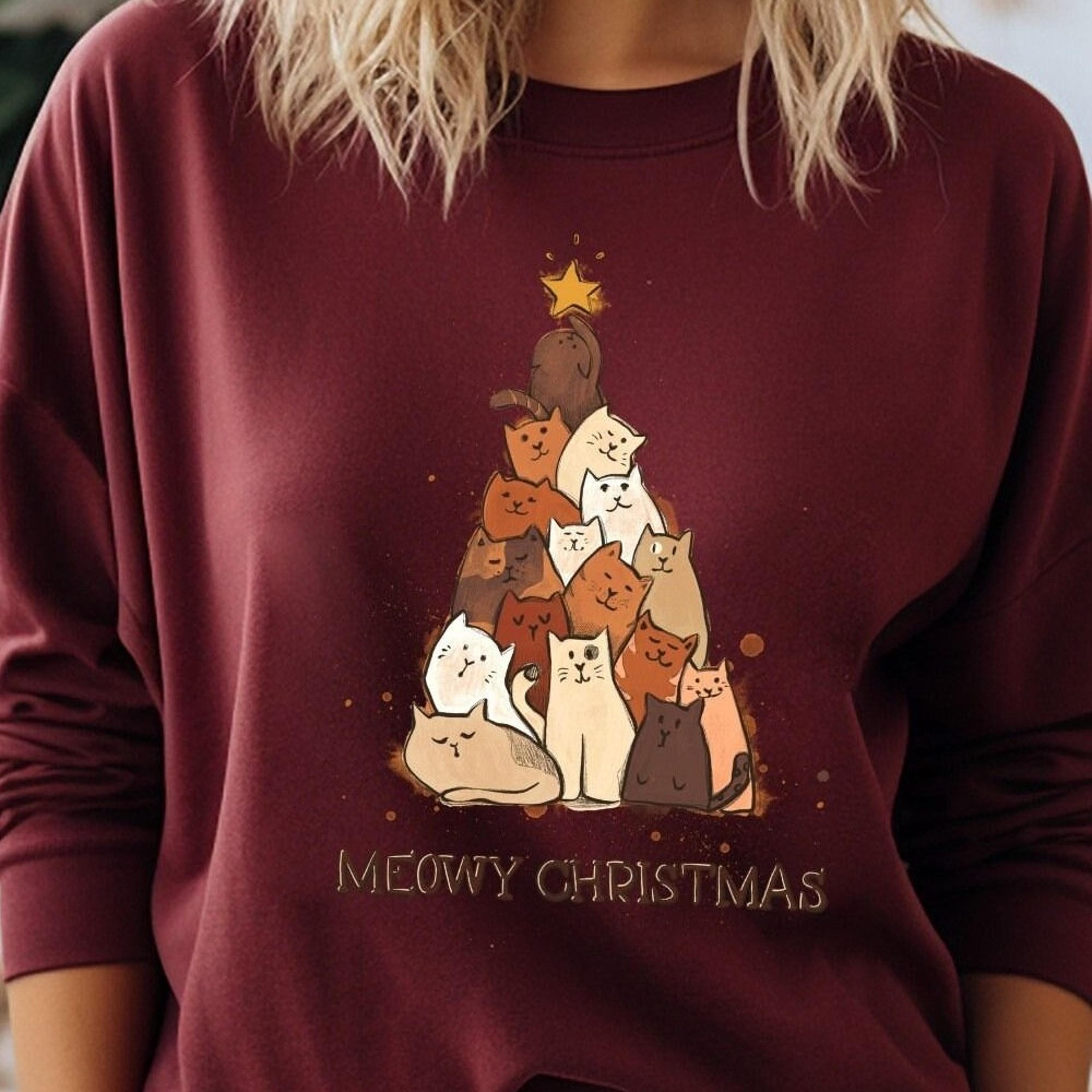 cat lover sweatshirt, funny christmas sweater, holiday crewneck, meowy christmas t-shirt, cute cat hoodie, christmas