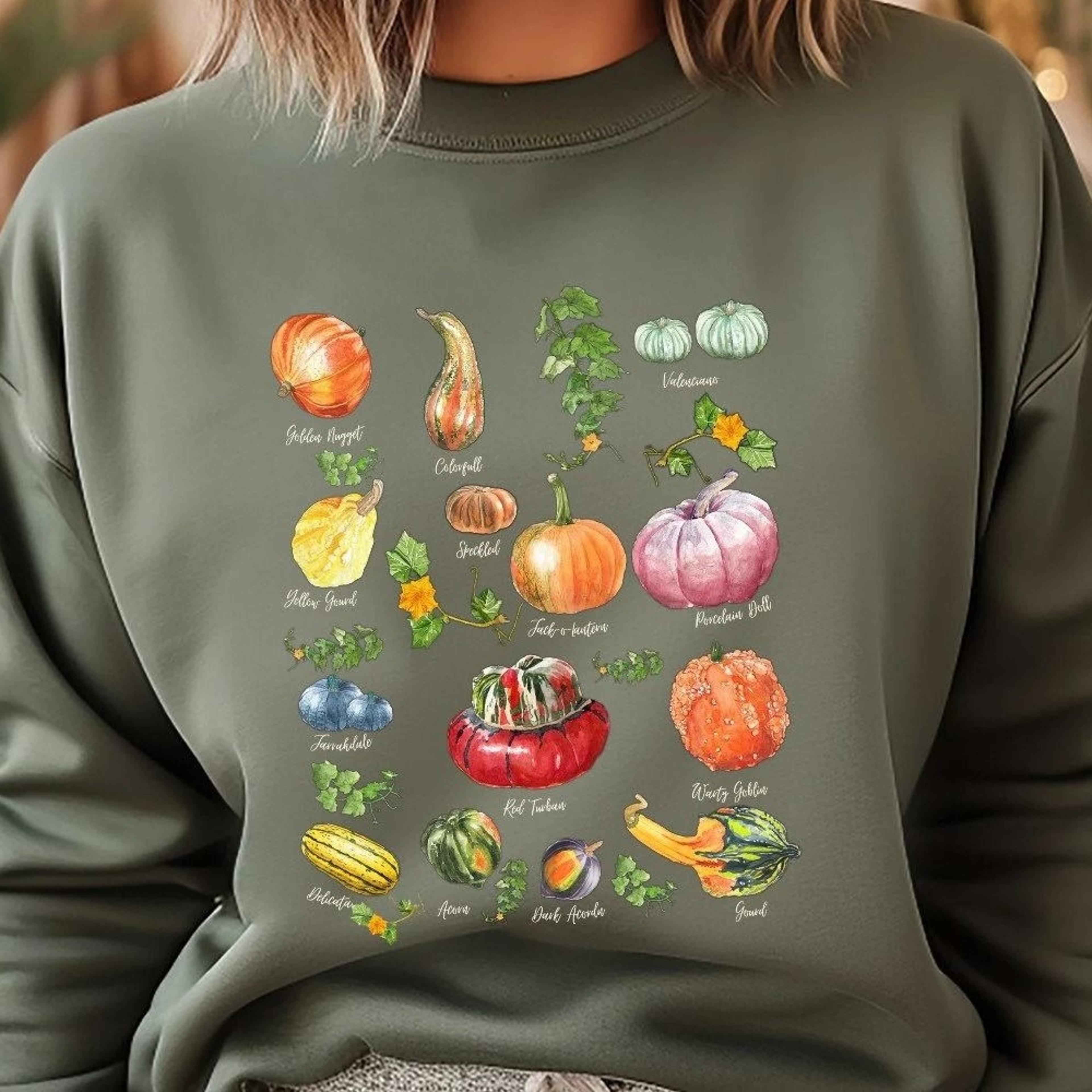 pumpkin patch cottagecore sweatshirt, fall gourd graphic tee, botanical pumpkin , cute autumn sweater