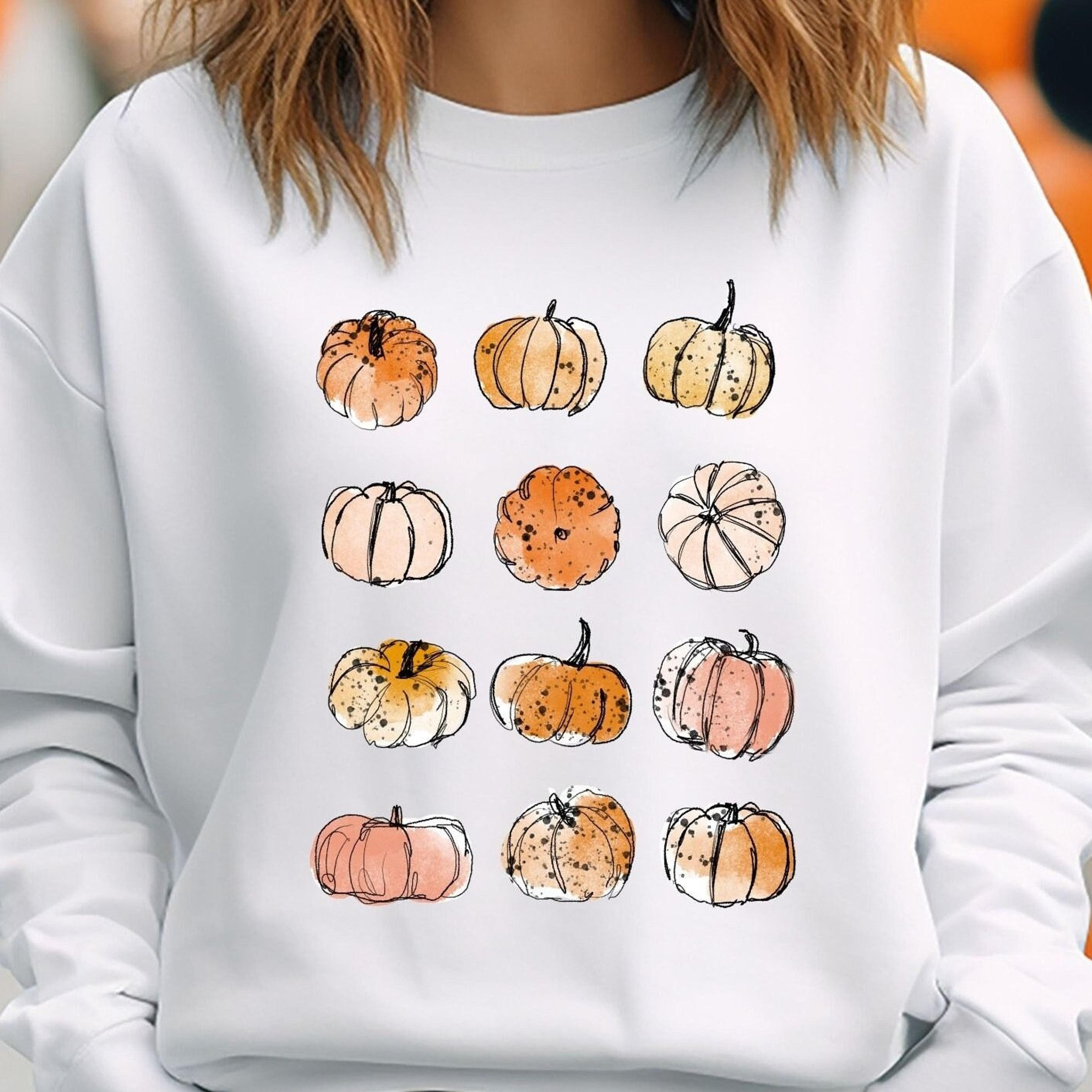 watercolor pumpkin sweatshirt, fall pattern tee, cottagecore pumpkin , cute autumn grid shirt, pumpkin patch gift