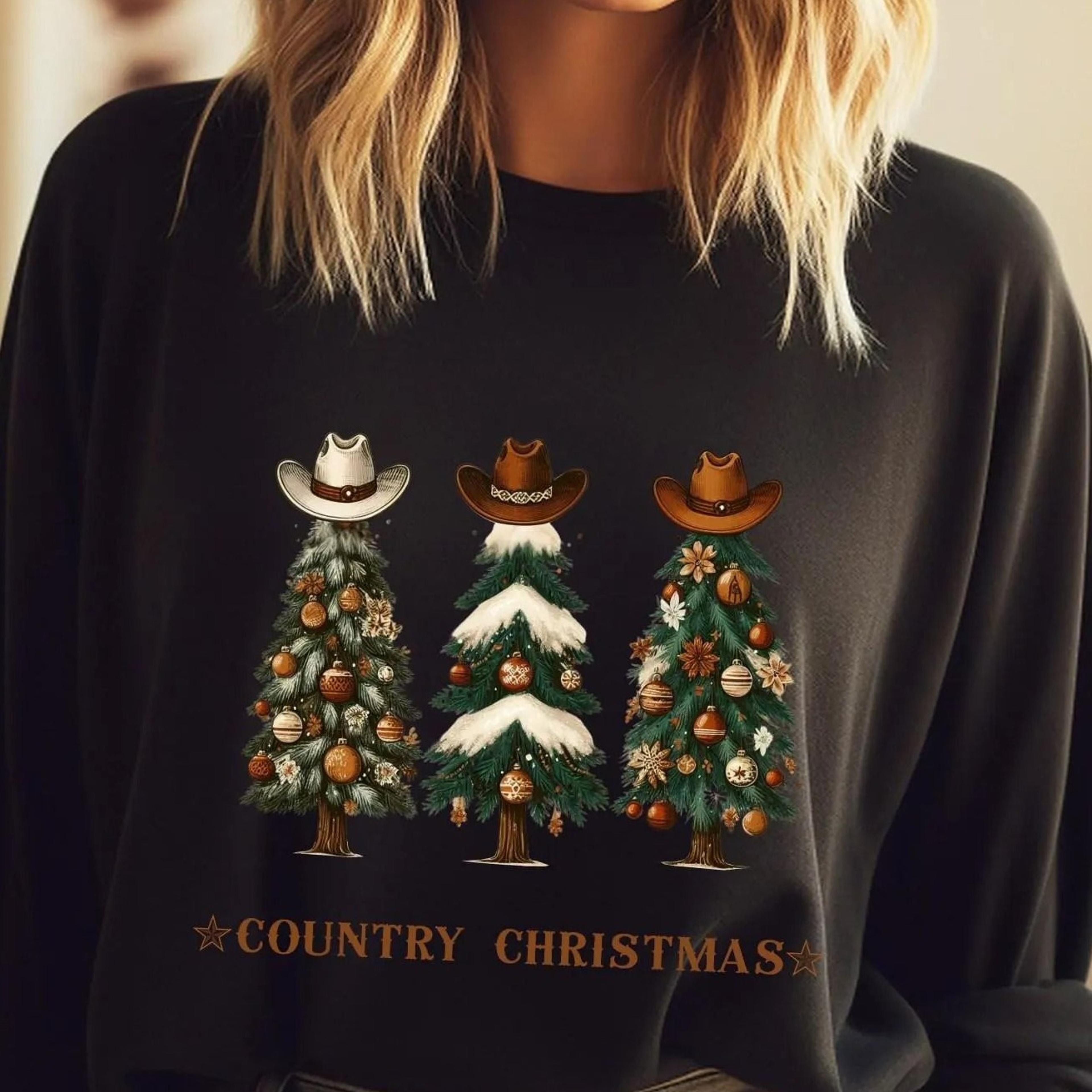 country christmas sweatshirt, cowboy hat tree , western xmas tee, country christmas shirt, rustic holiday sweater