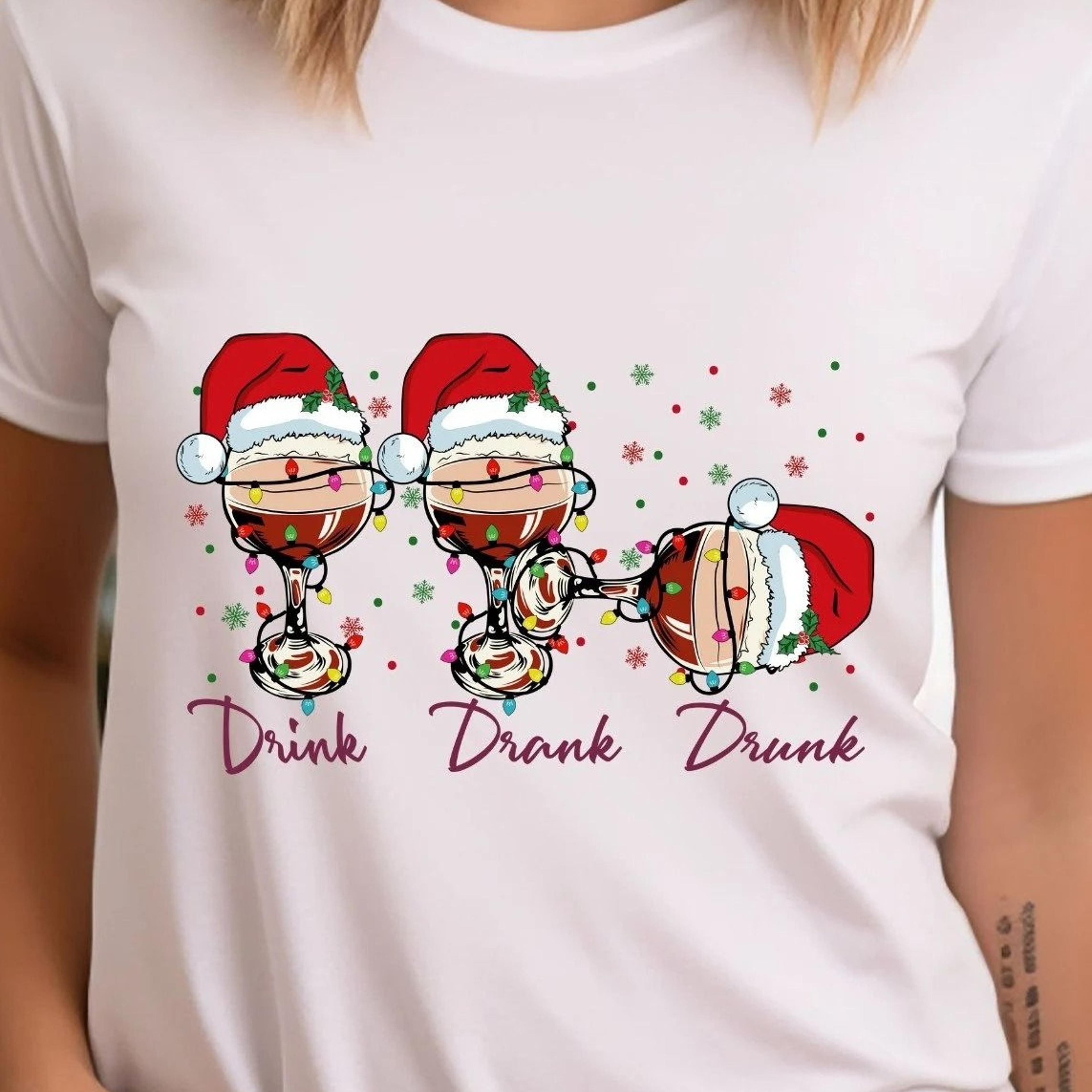 drink drank drunk sweatshirt, christmas wine glasses , funny xmas sweater, wine lover christmas tee, holiday party