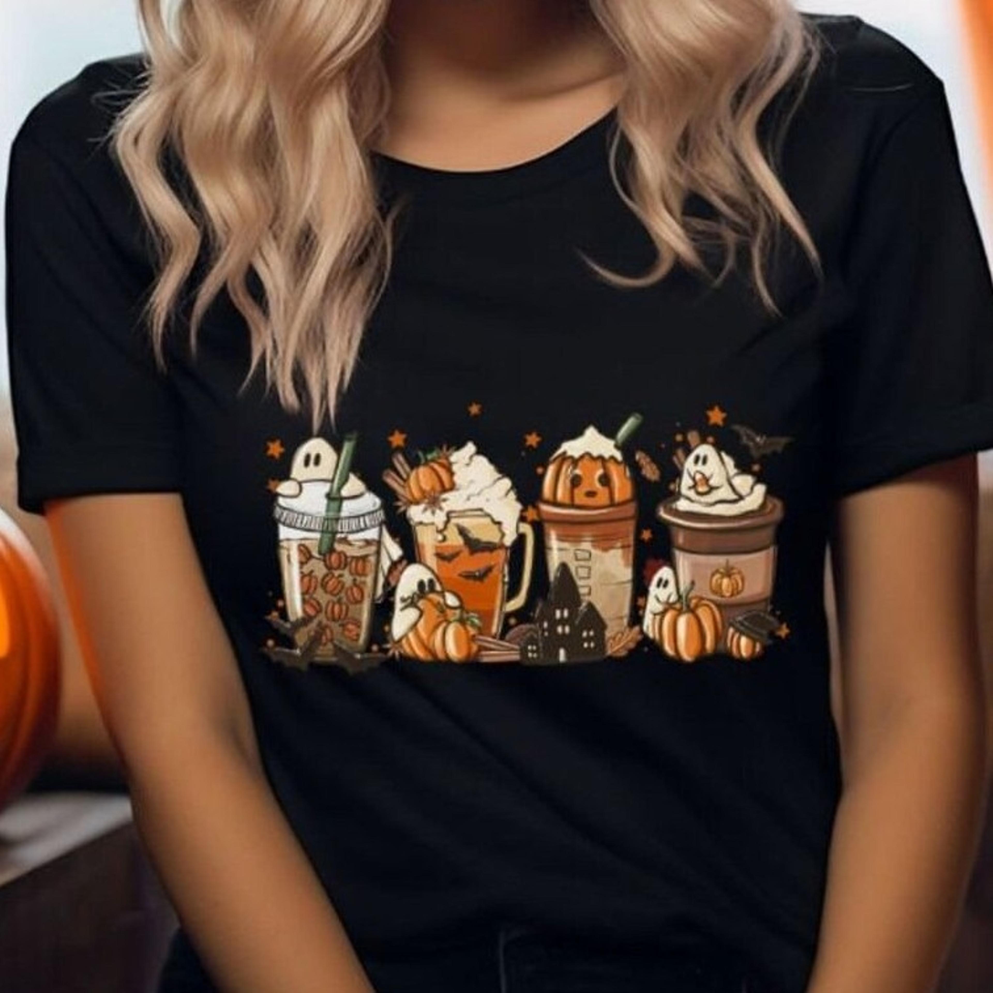 fall coffee shirt, halloween pumpkin latte sweatshirt, spooky coffee cups , cute fall tee, ghost coffee lover gift