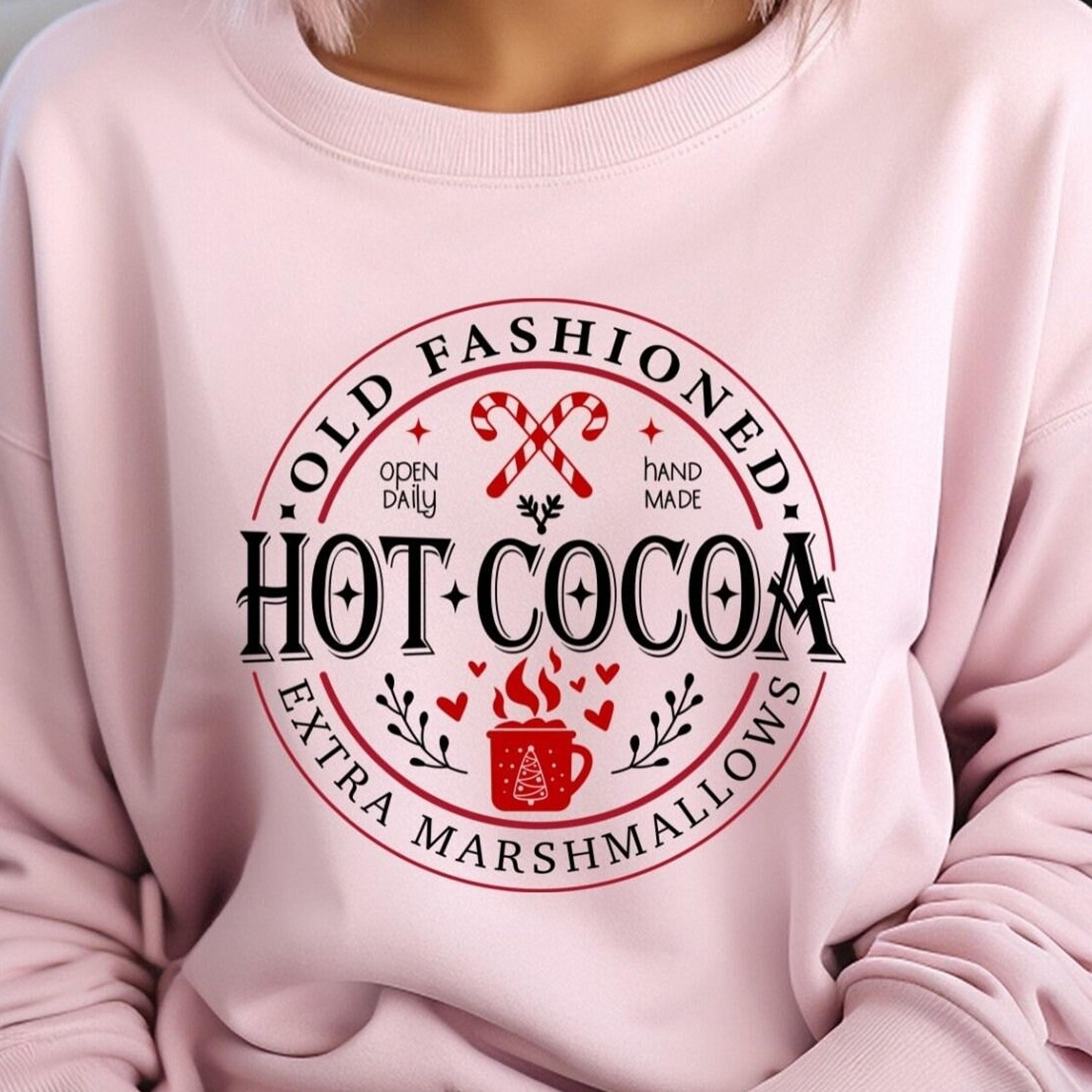 womens christmas sweatshirt, minimalist hot cocoa design, old fashioned xmas tee, rustic holiday hoodie, cozy winter
