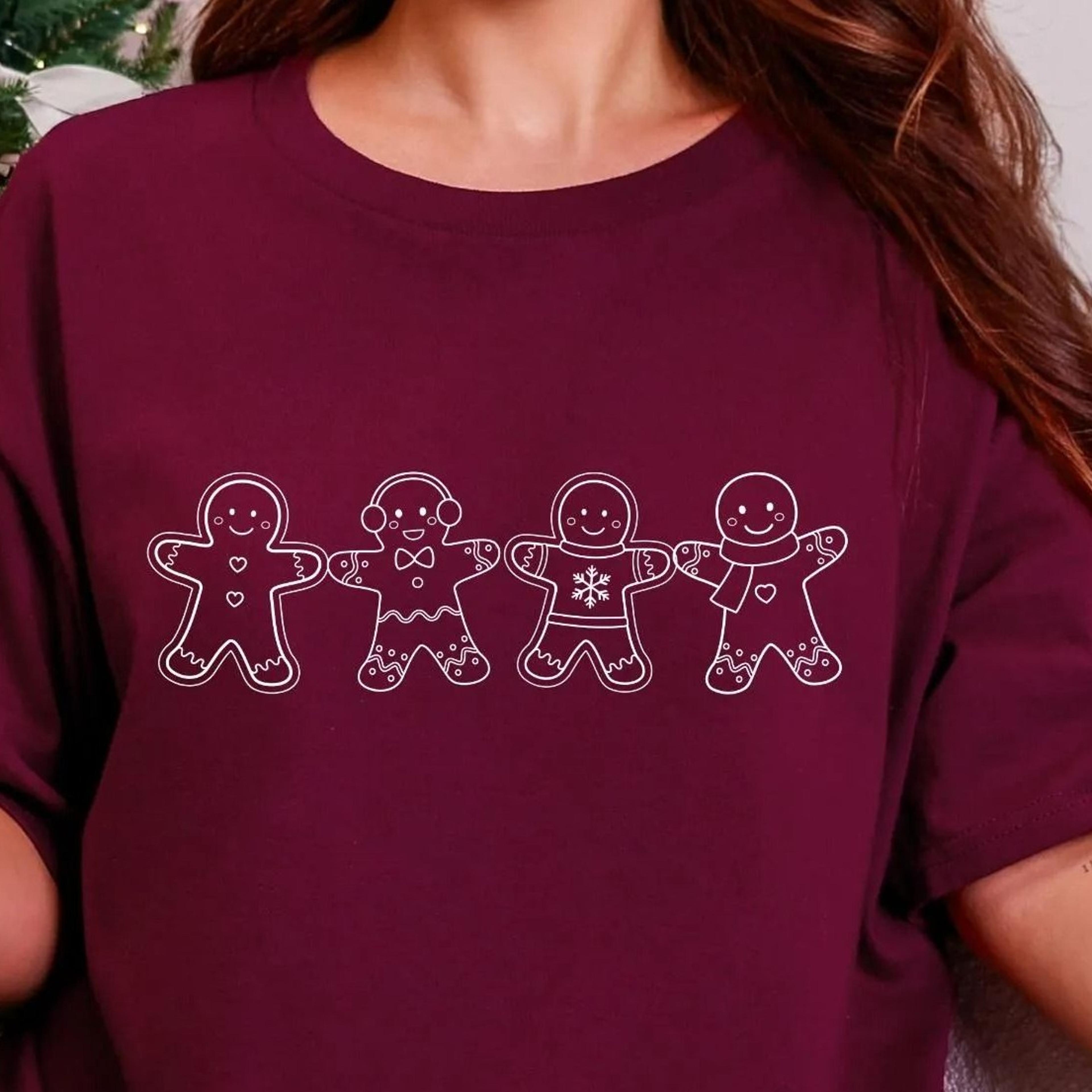 christmas gingerbread cookies sweatshirt festive holiday outfit, womens xmas graphic tee family christmas t-shirts,