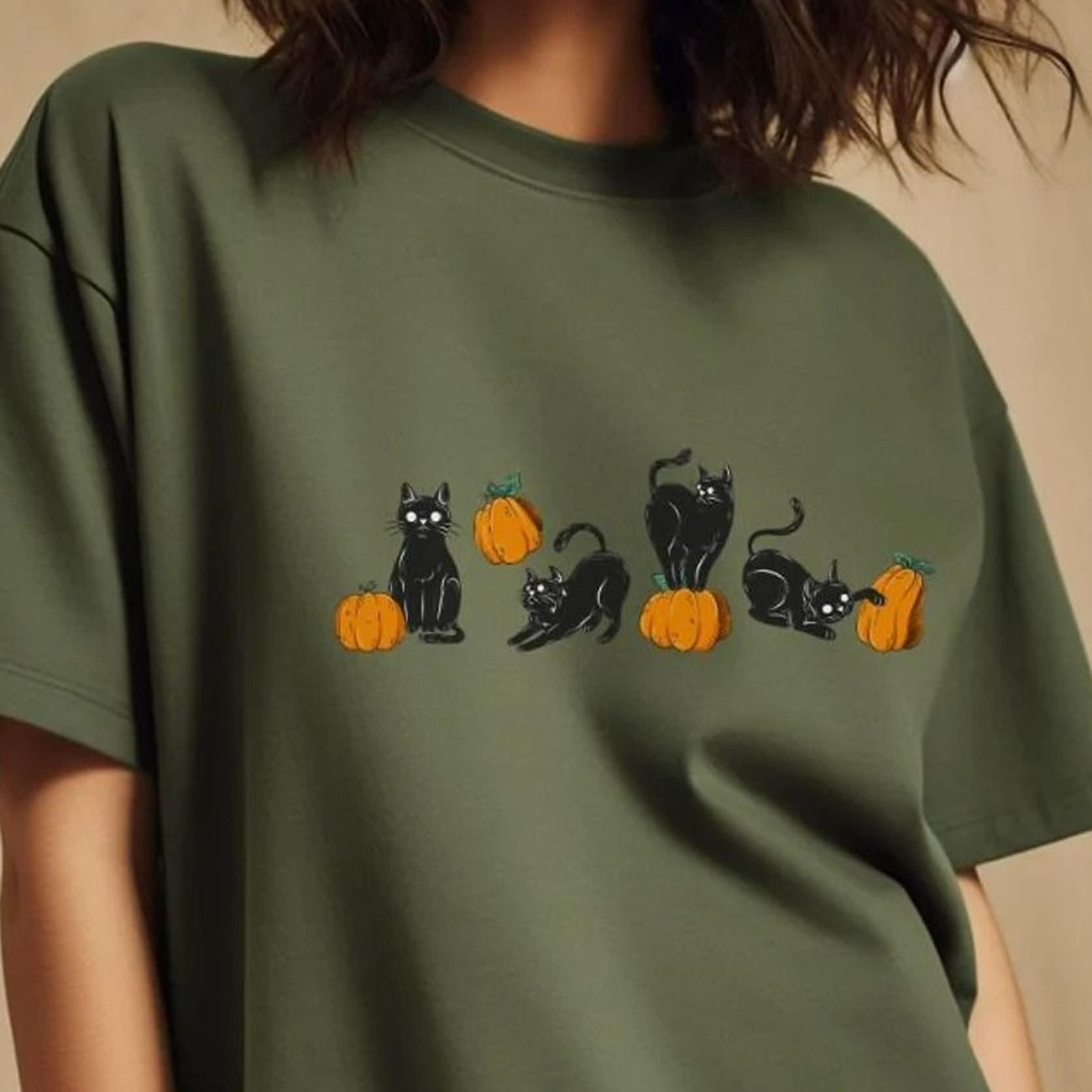 halloween black cat sweatshirt, cat lover , whimsigoth tee, cool cat pumpkin shirt, black cat halloween gift, cute