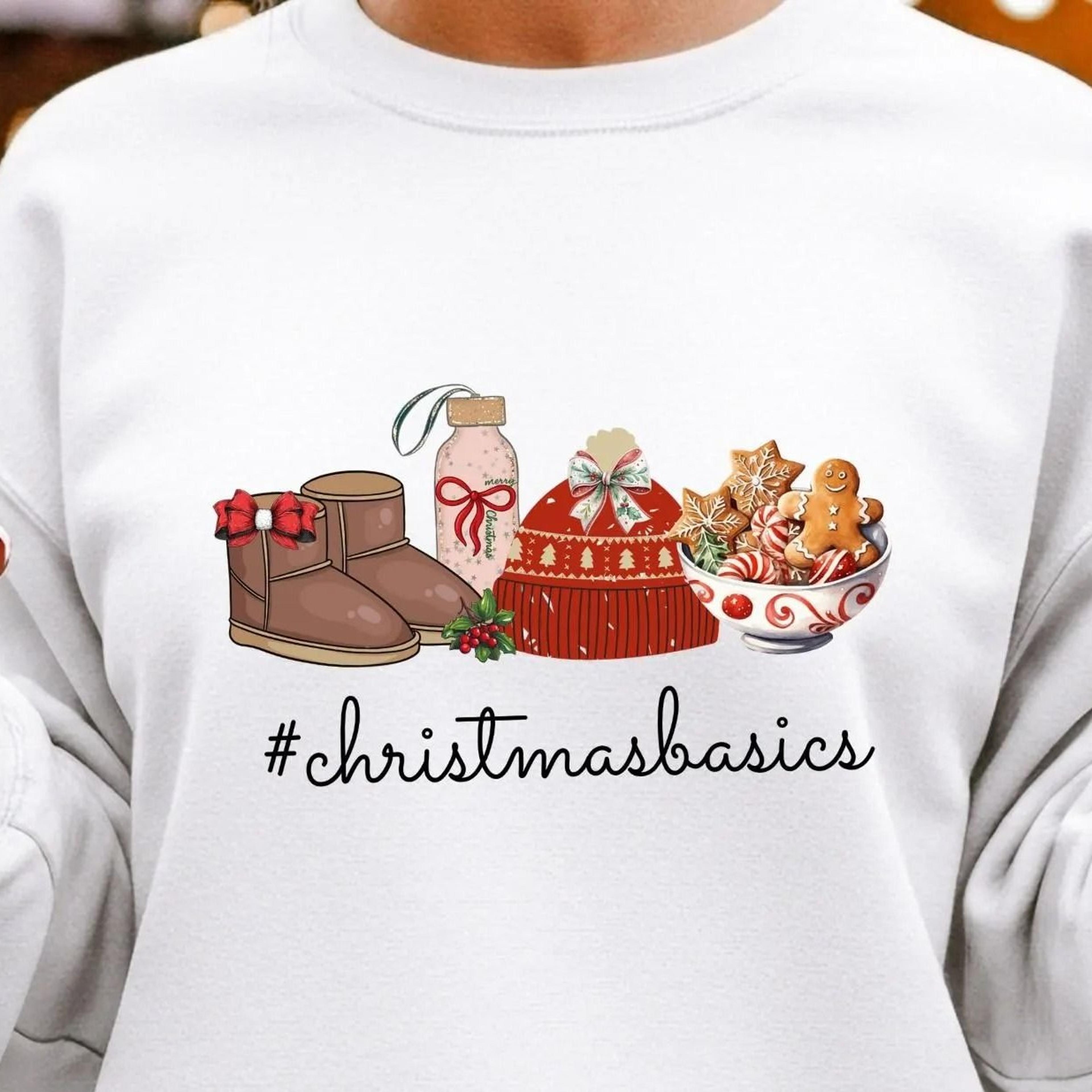 christmas basics sweatshirt, cozy holiday t-shirt, cute xmas hoodie with gingerbread cookies, christmas gifts, w
