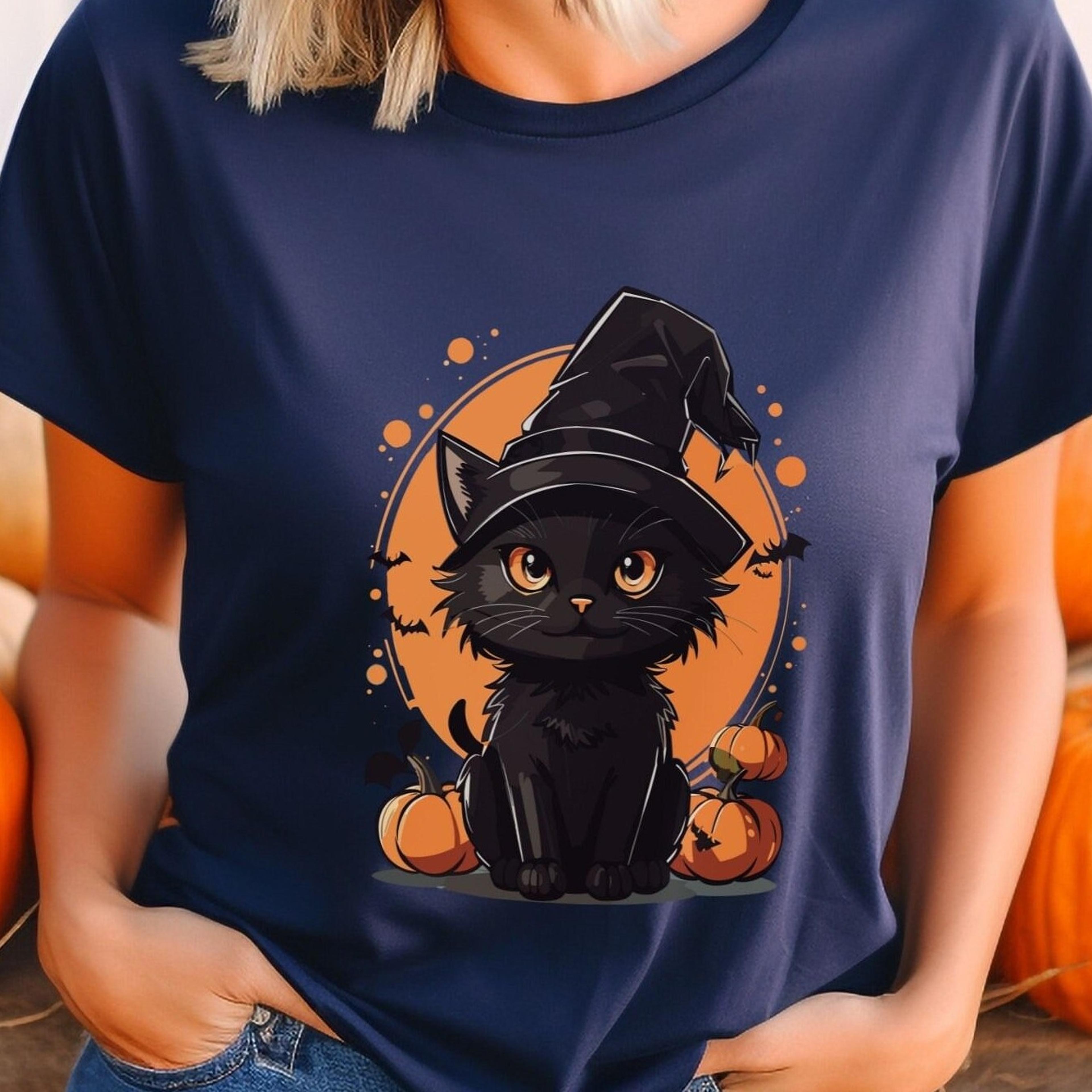 halloween sweatshirt, black cat and pumpkins , halloween sweater, cool halloween cat t-shirt, black cat shirt,
