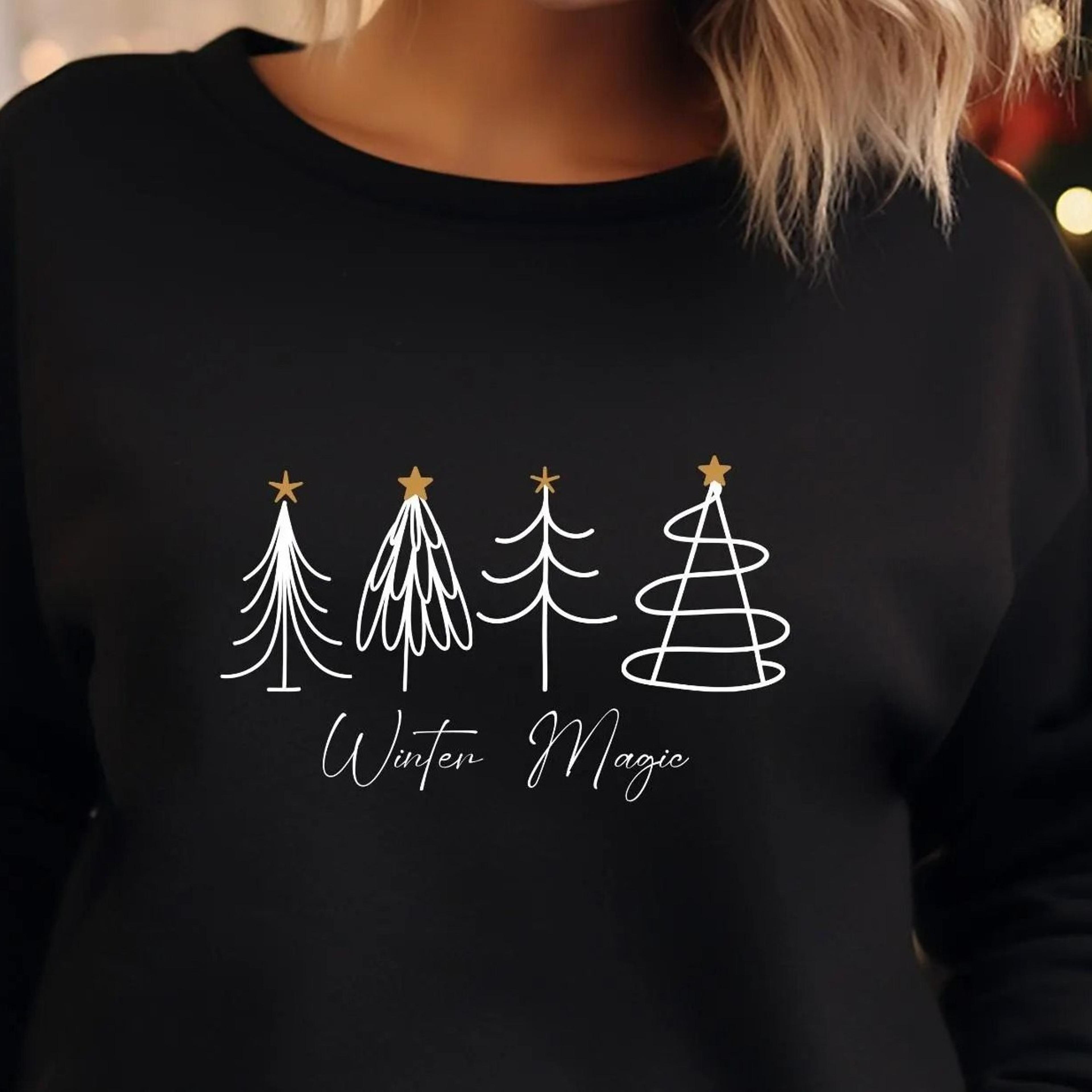 simple christmas sweatshirt, christmas tree shirt, christmas doodle tee