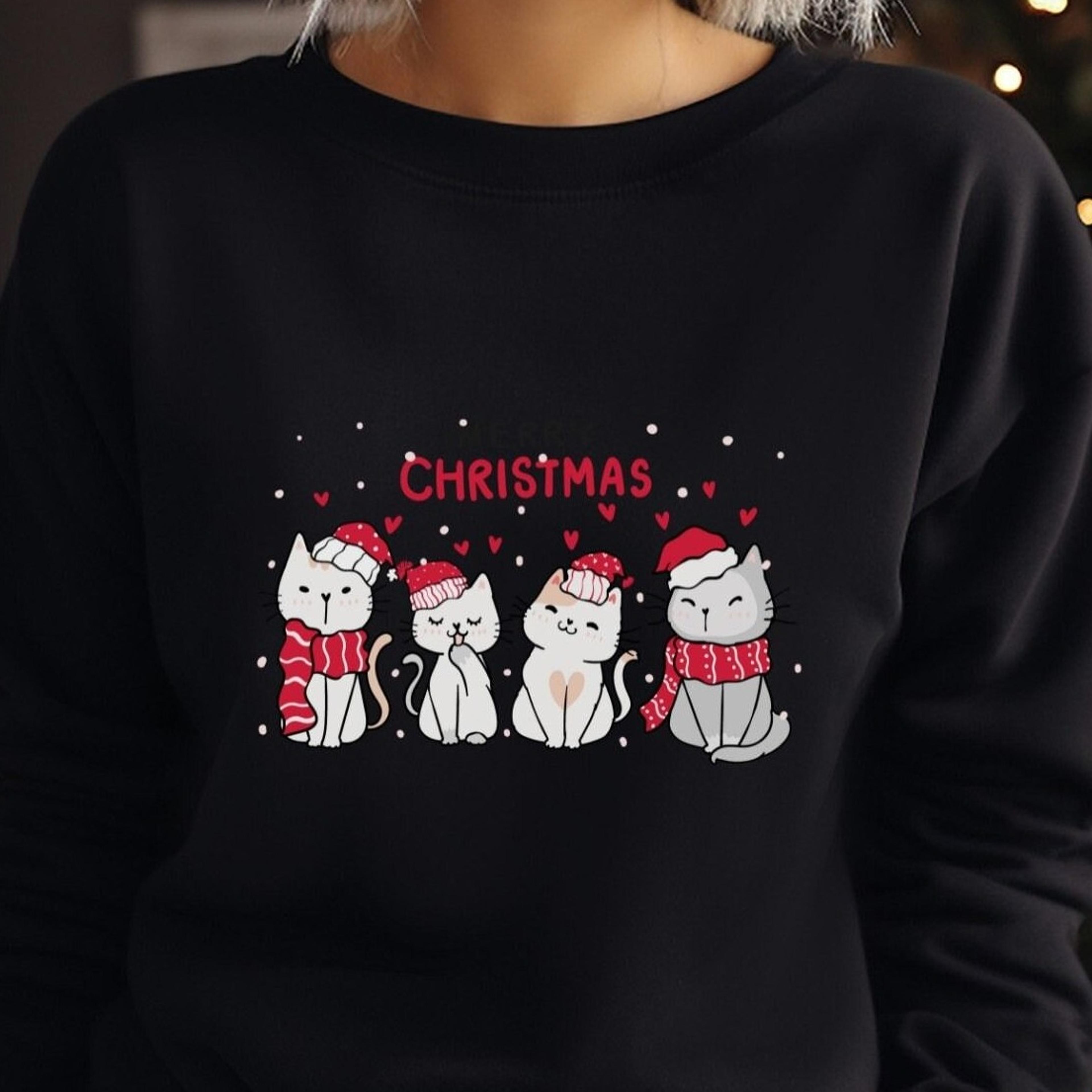 meowy christmas cat lover sweatshirt, holiday cats , cute cat xmas sweater, funny cat tee, christmas gift for cat
