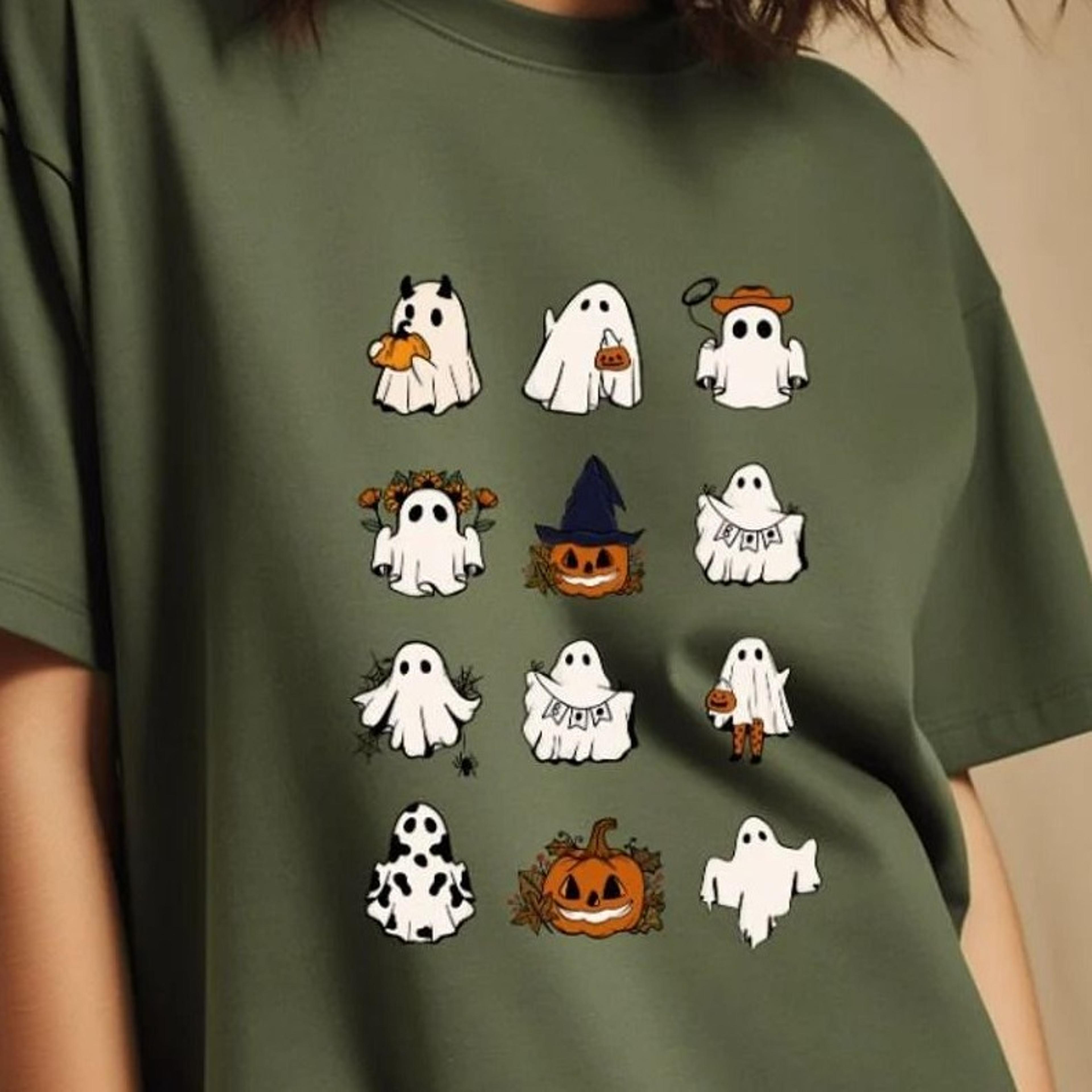 retro halloween ghost sweatshirt, cottagecore ghouls , vintage pumpkin t-shirt, matching family halloween tee,