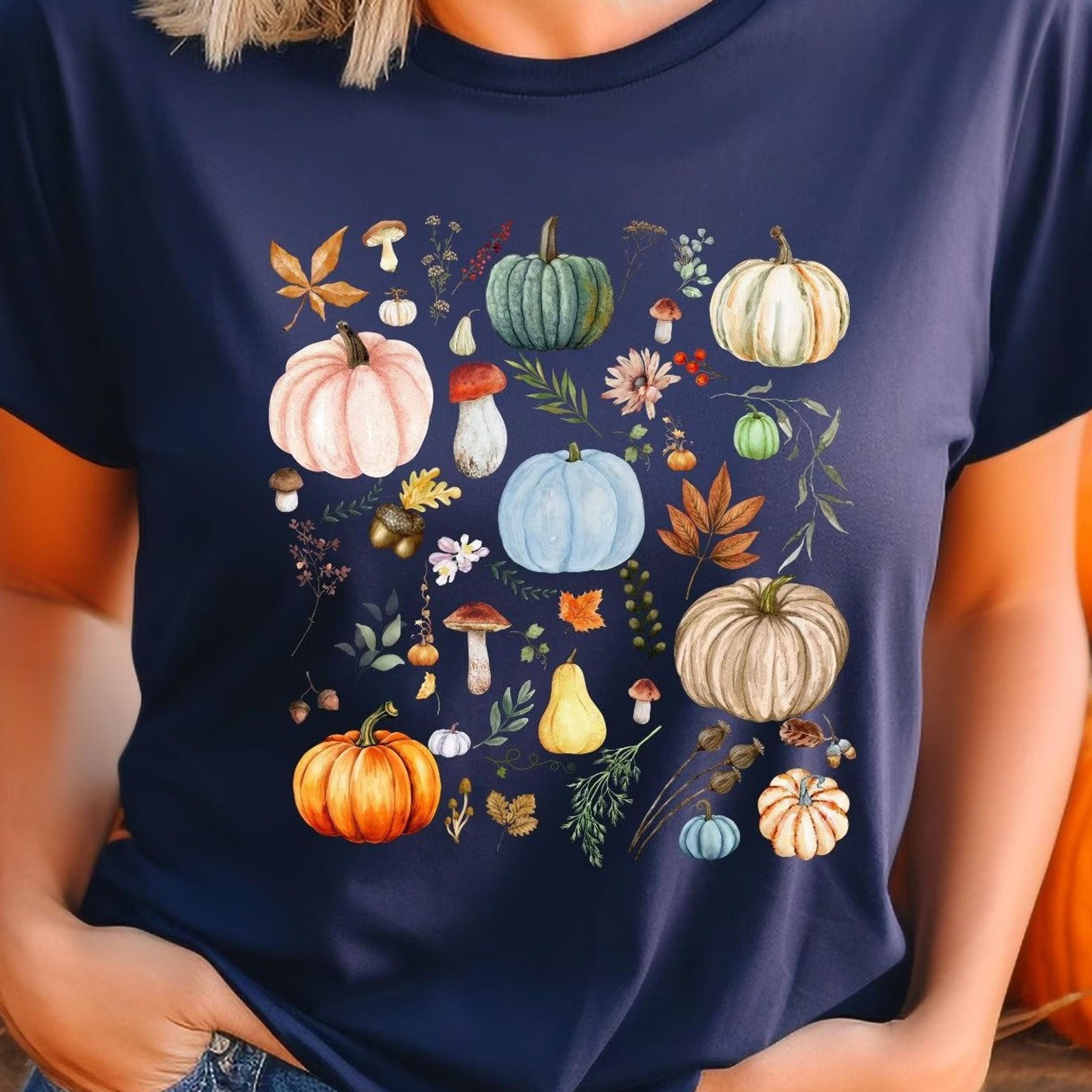 pastel pumpkin sweatshirt, boho autumn cottagecore hoodie, mushroom fall t-shirt, cute fall aesthetic sweater