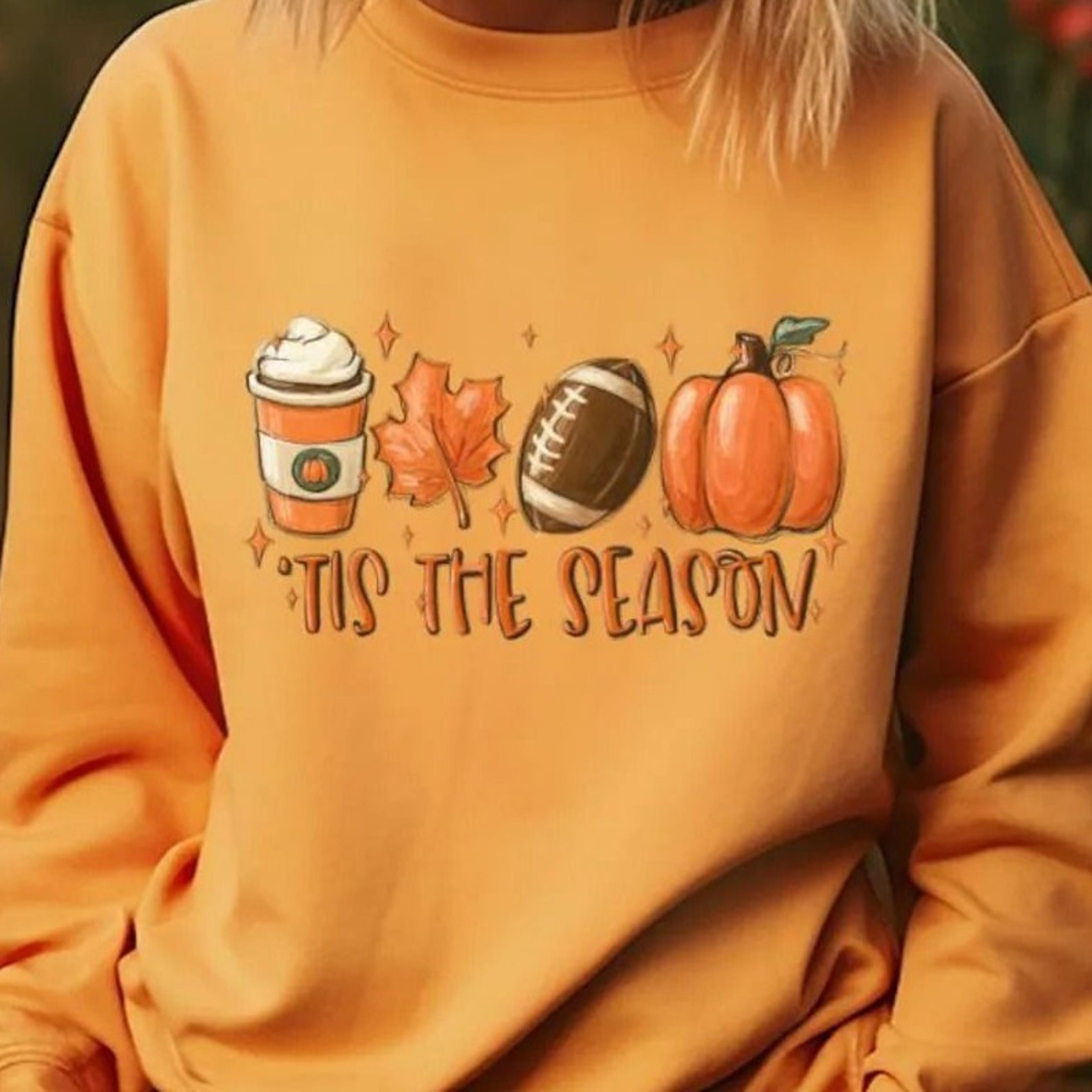 tis the season sweatshirt, fall coffee football hoodie, pumpkin spice crewneck, autumn cozy t-shirt