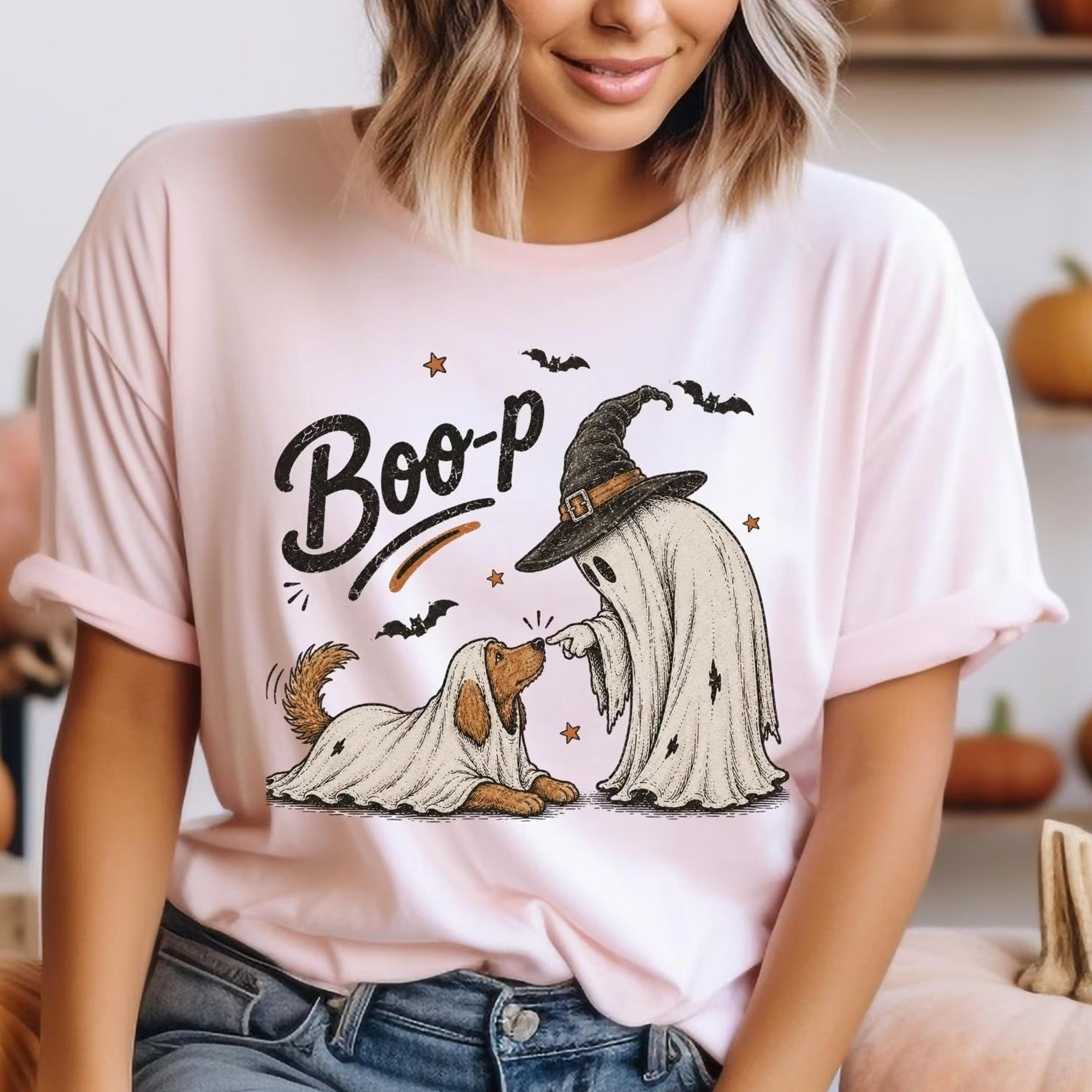 cute ghost dog sweatshirt, boo-p halloween crewneck, funny dog lover shirt, spooky season pullover,